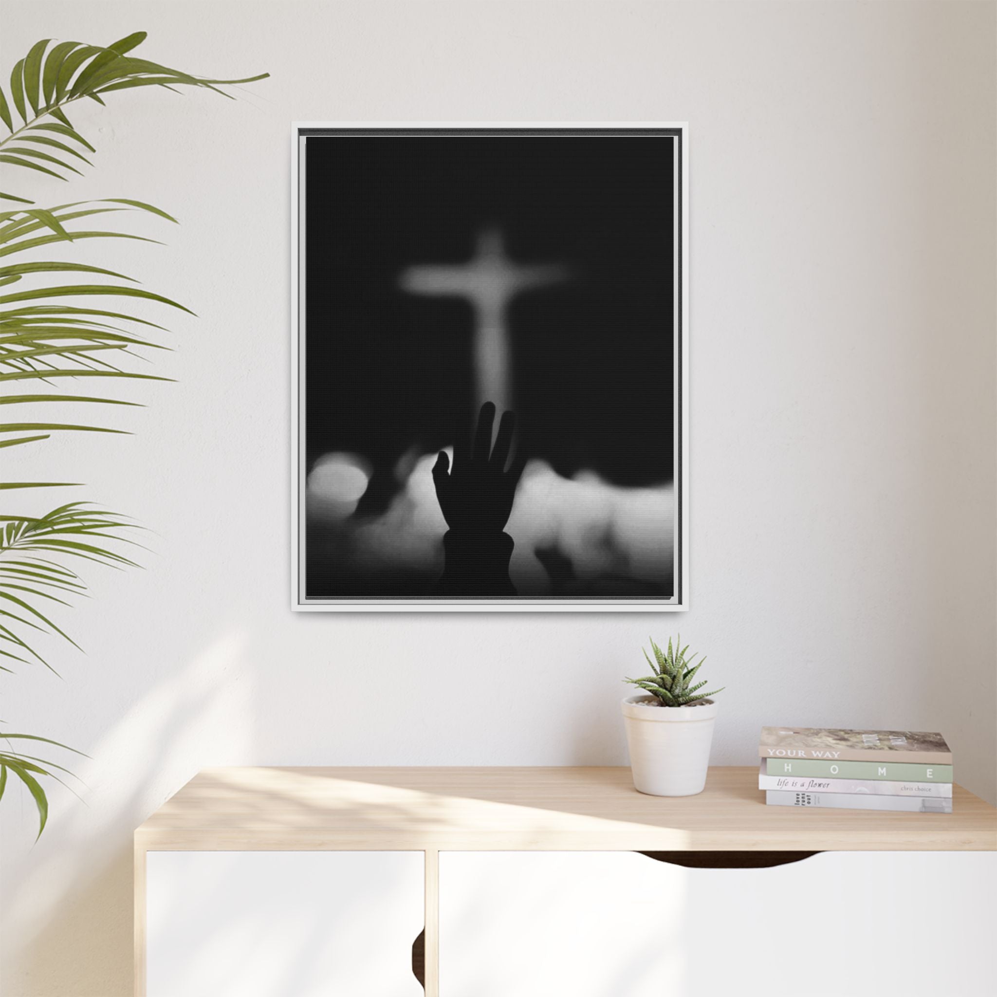 Framed Matte Canvas - Worship Silhouette Cross Wall Art