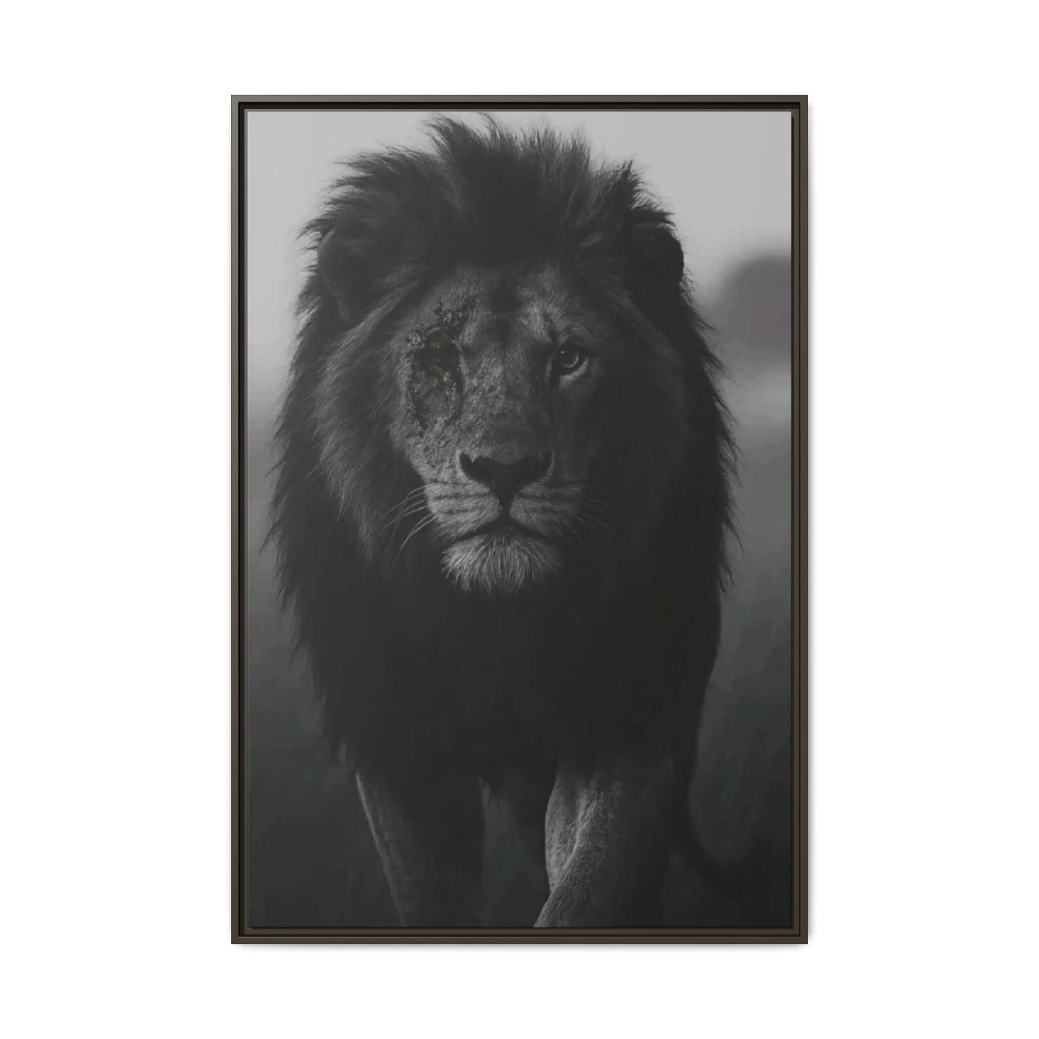 Framed Matte Canvas Lion Wall Art – Black & White Majestic Lion Print