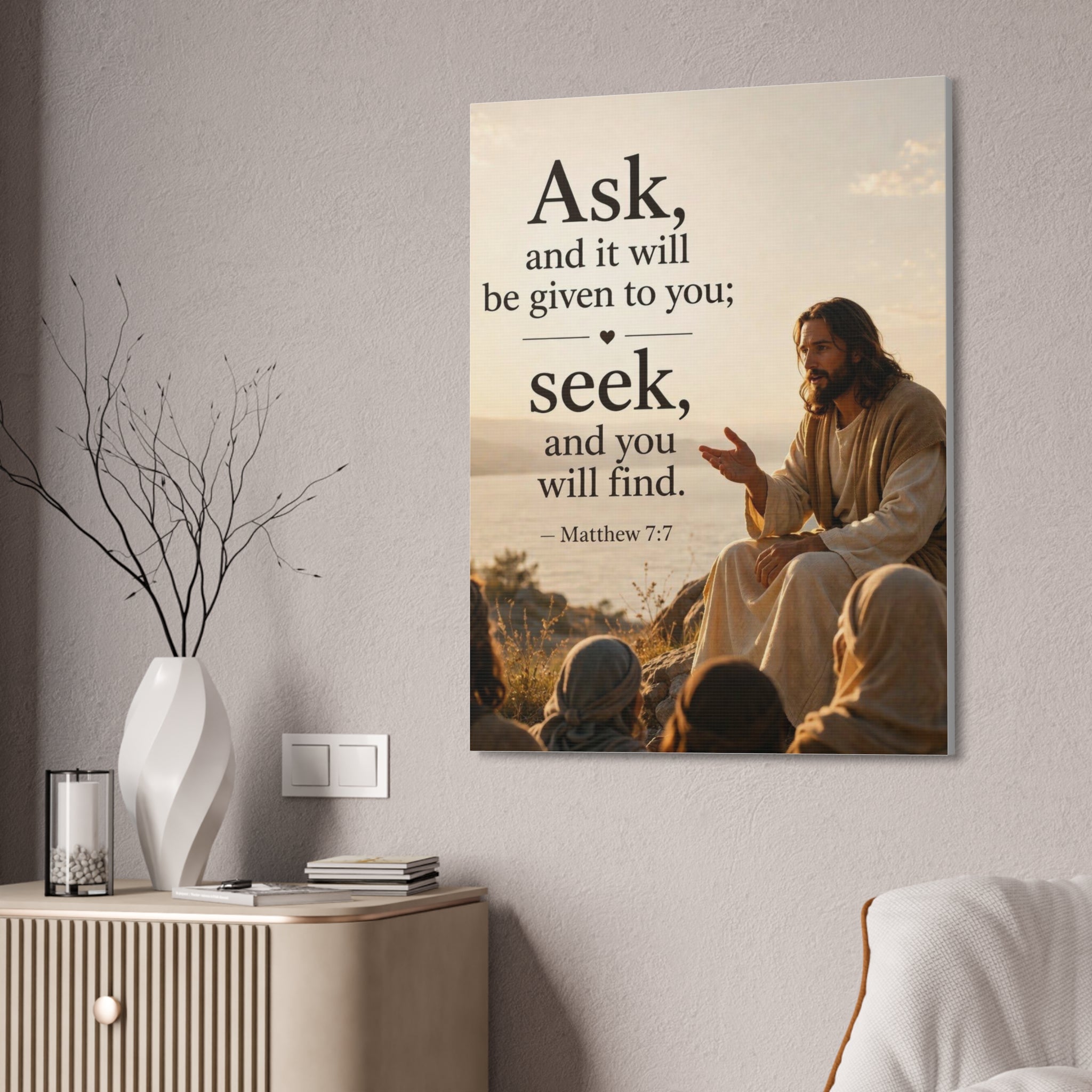 Canvas: "Ask and it will be given to you; seek, and you will find." (Matthew 7:7) — Inspirational Christian Wall Art