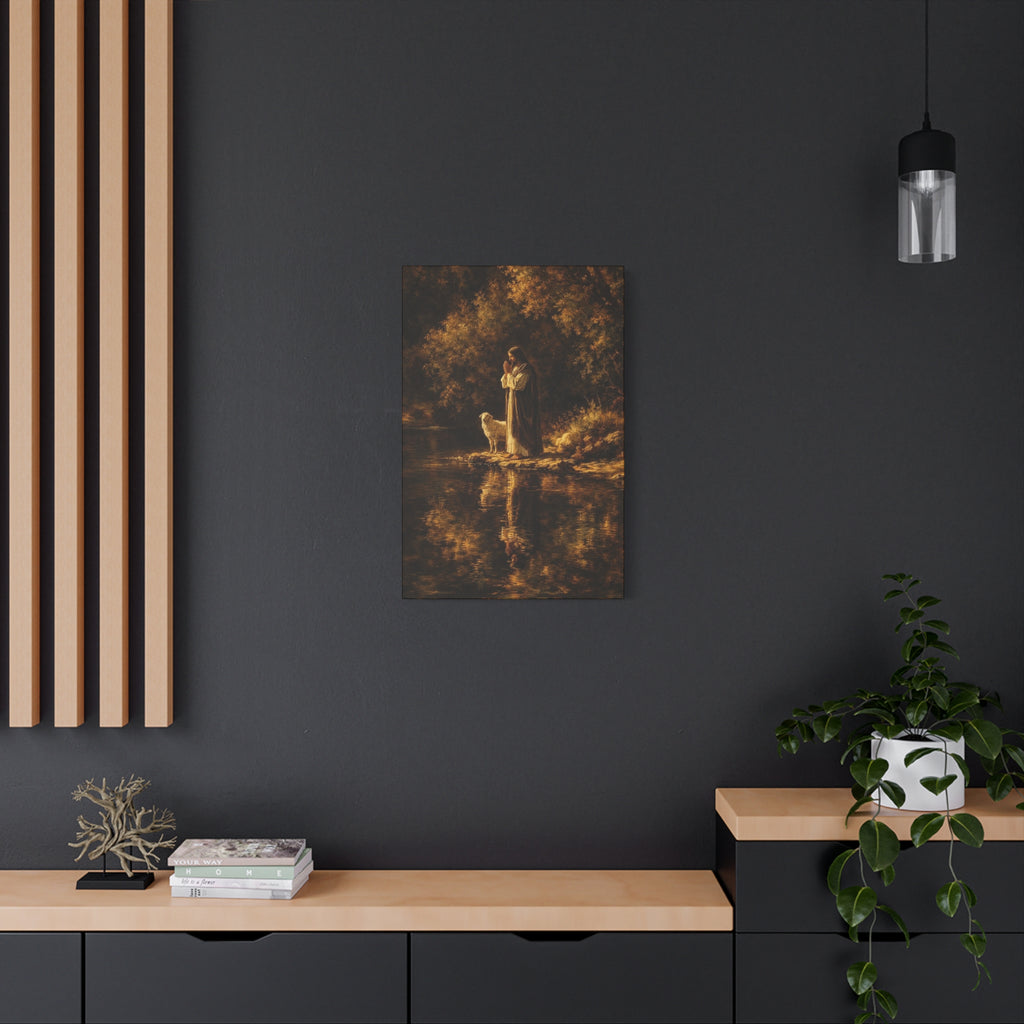 Jesus with Lamb Matte Canvas Wall Art – Peaceful Christian Religious Decor