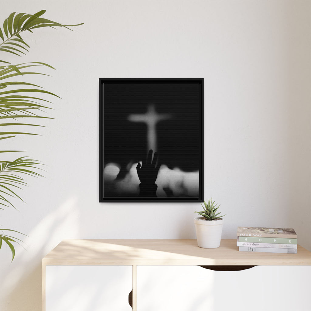 Framed Matte Canvas - Worship Silhouette Cross Wall Art