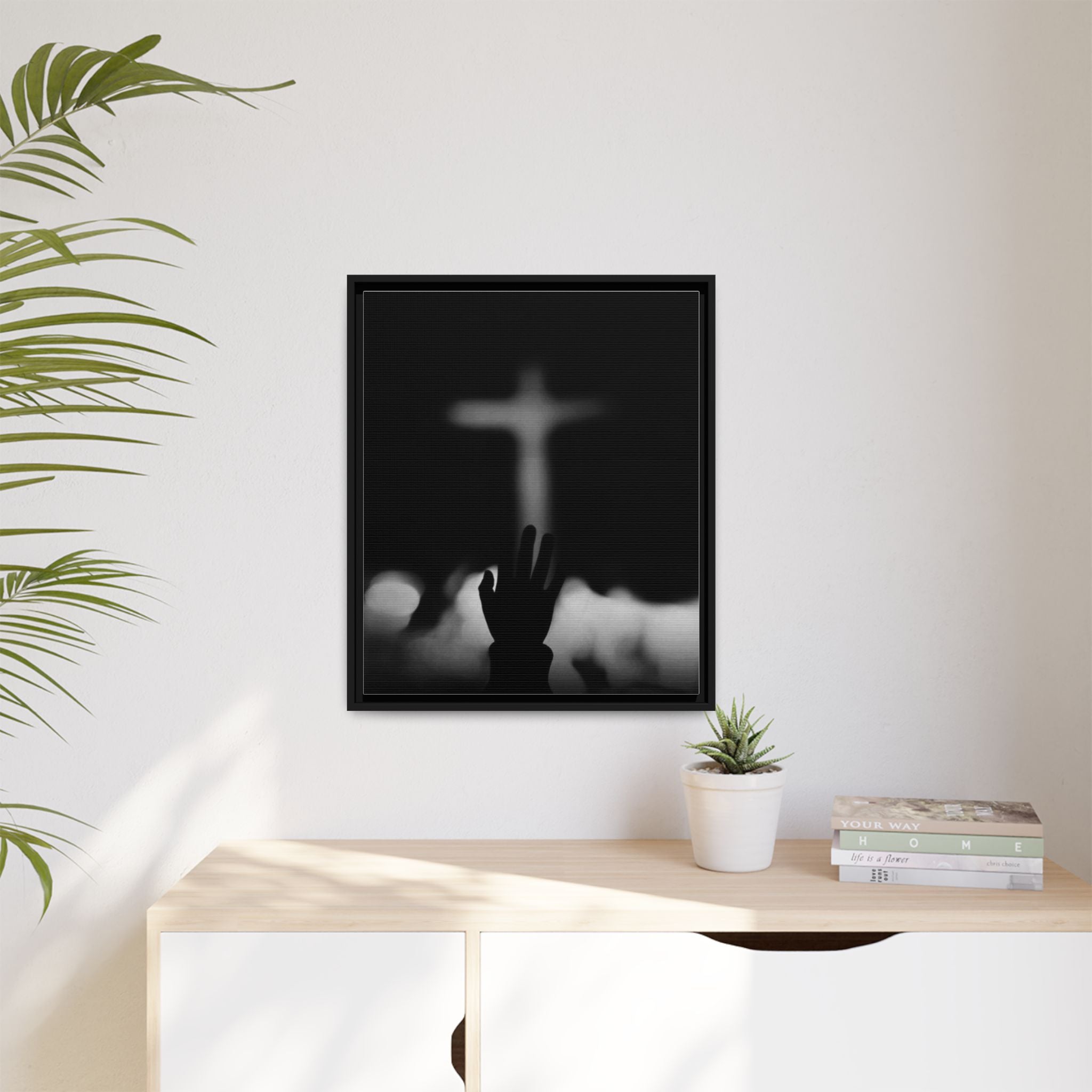 Framed Matte Canvas - Worship Silhouette Cross Wall Art