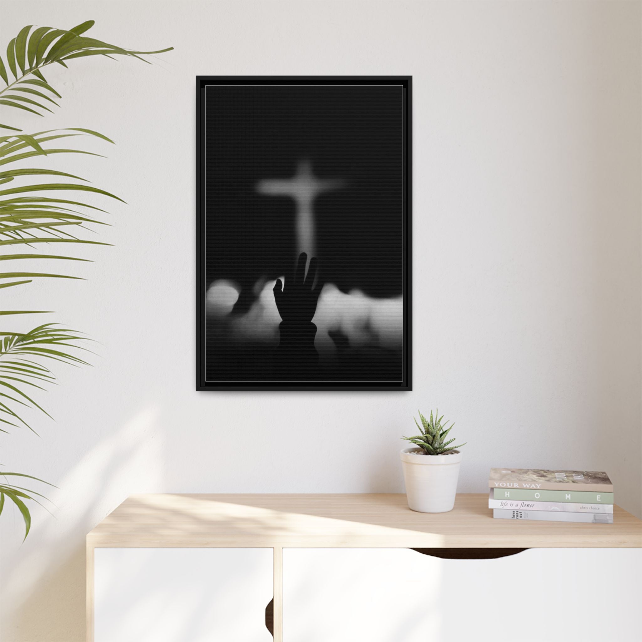 Framed Matte Canvas - Worship Silhouette Cross Wall Art