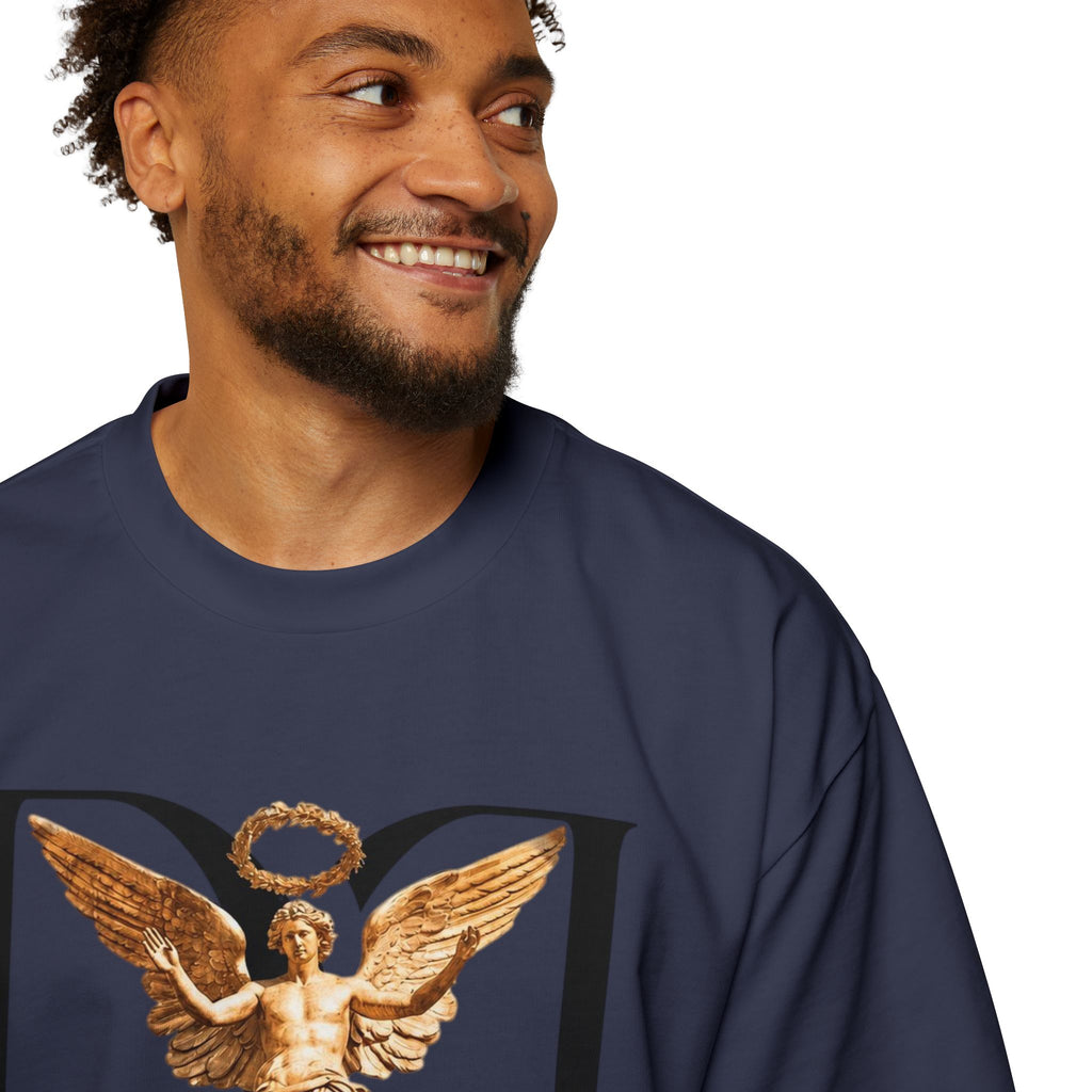 Donum Dei Angel Graphic Tee — Vintage Roman Lettering Men’s Oversized T‑Shirt