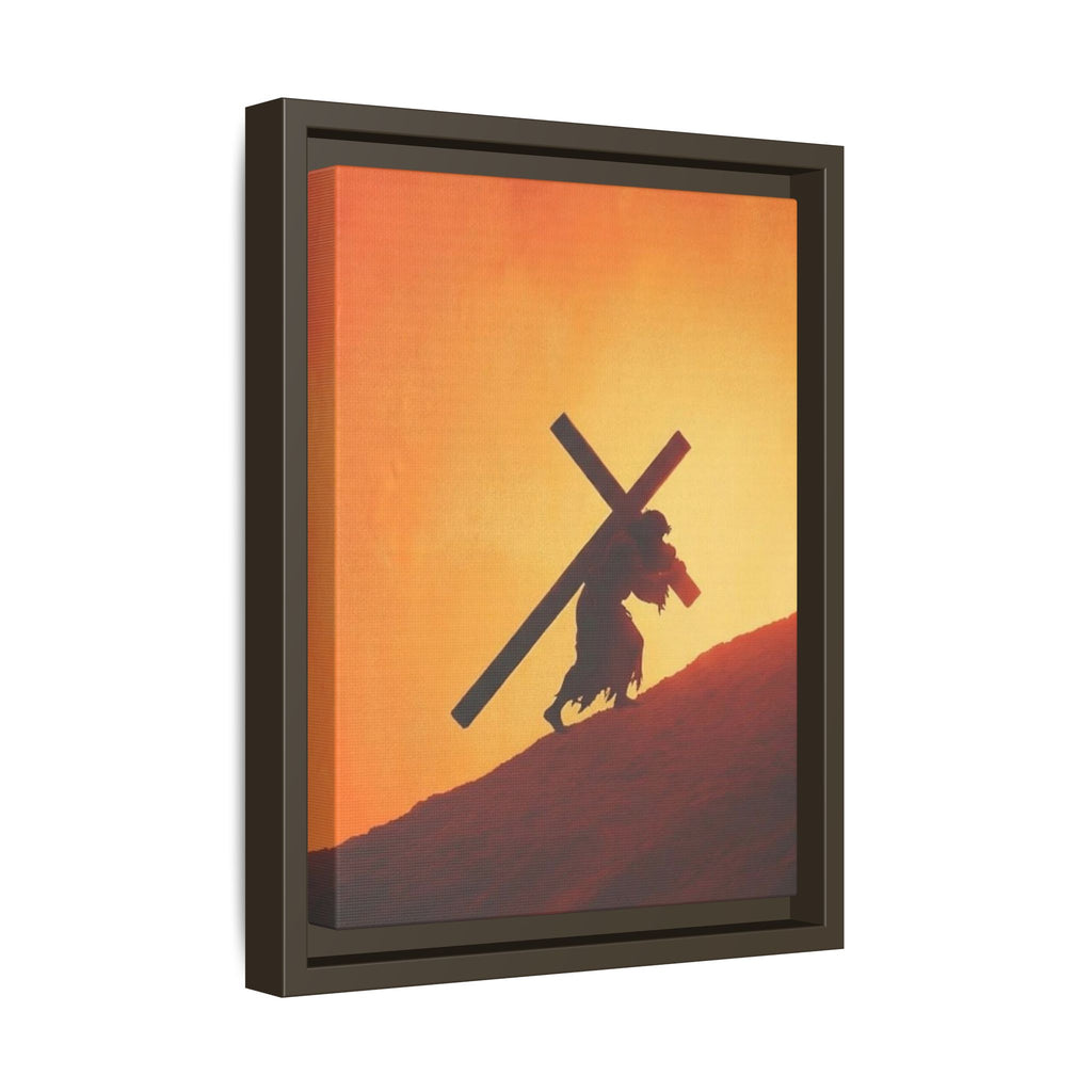 Jesus Christ Carrying Cross Framed Canvas — 'The World On His Shoulder' Sunset Art