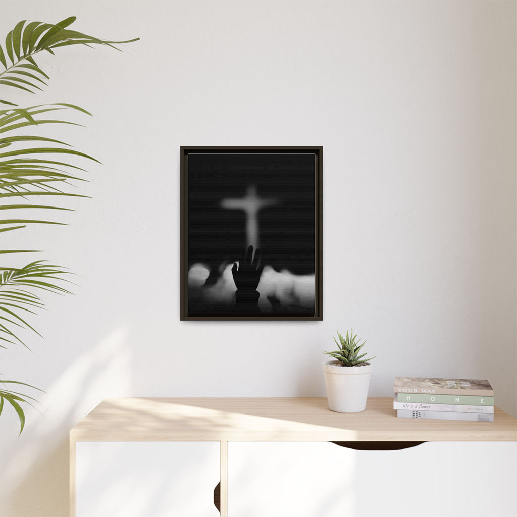 Framed Matte Canvas - Worship Silhouette Cross Wall Art