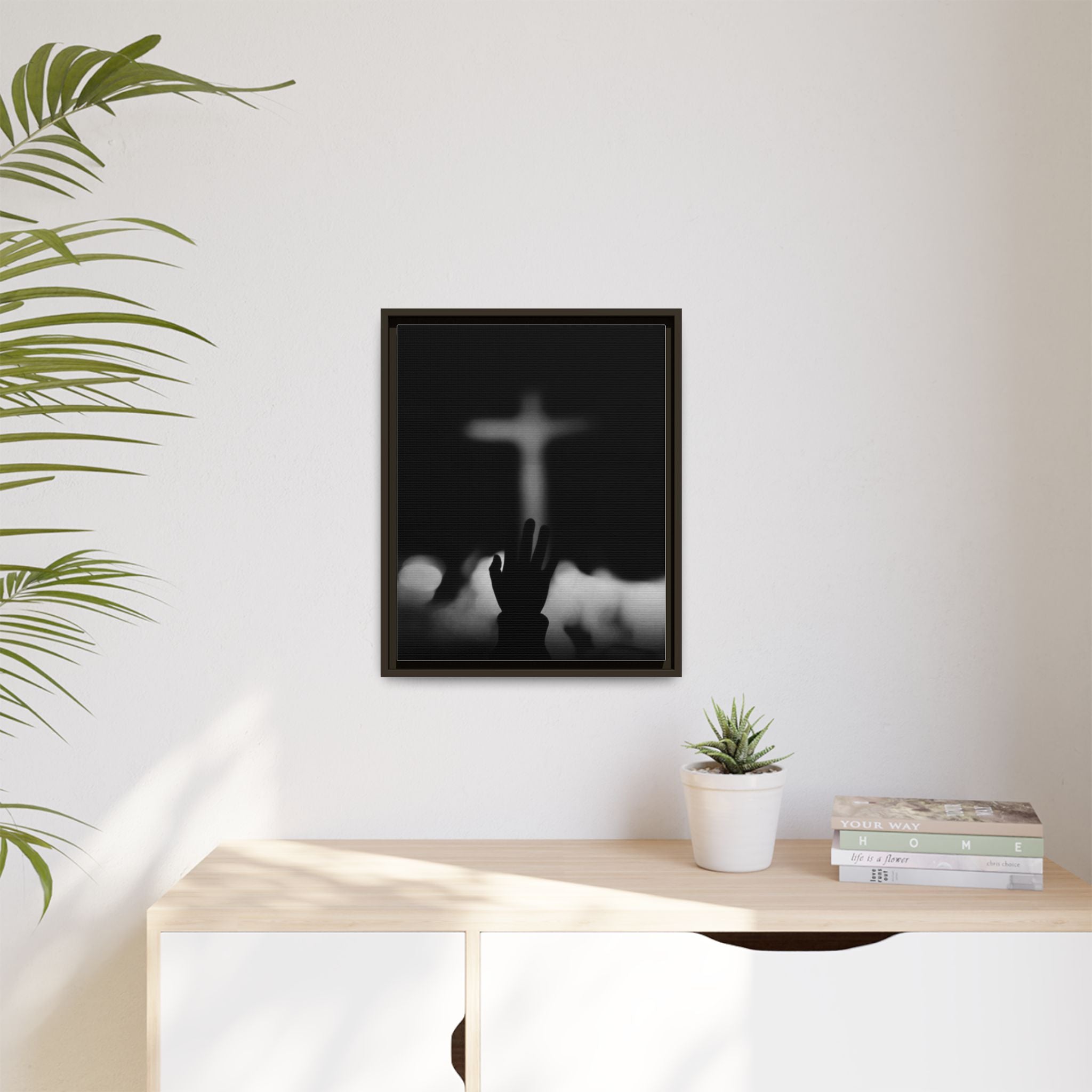 Framed Matte Canvas - Worship Silhouette Cross Wall Art