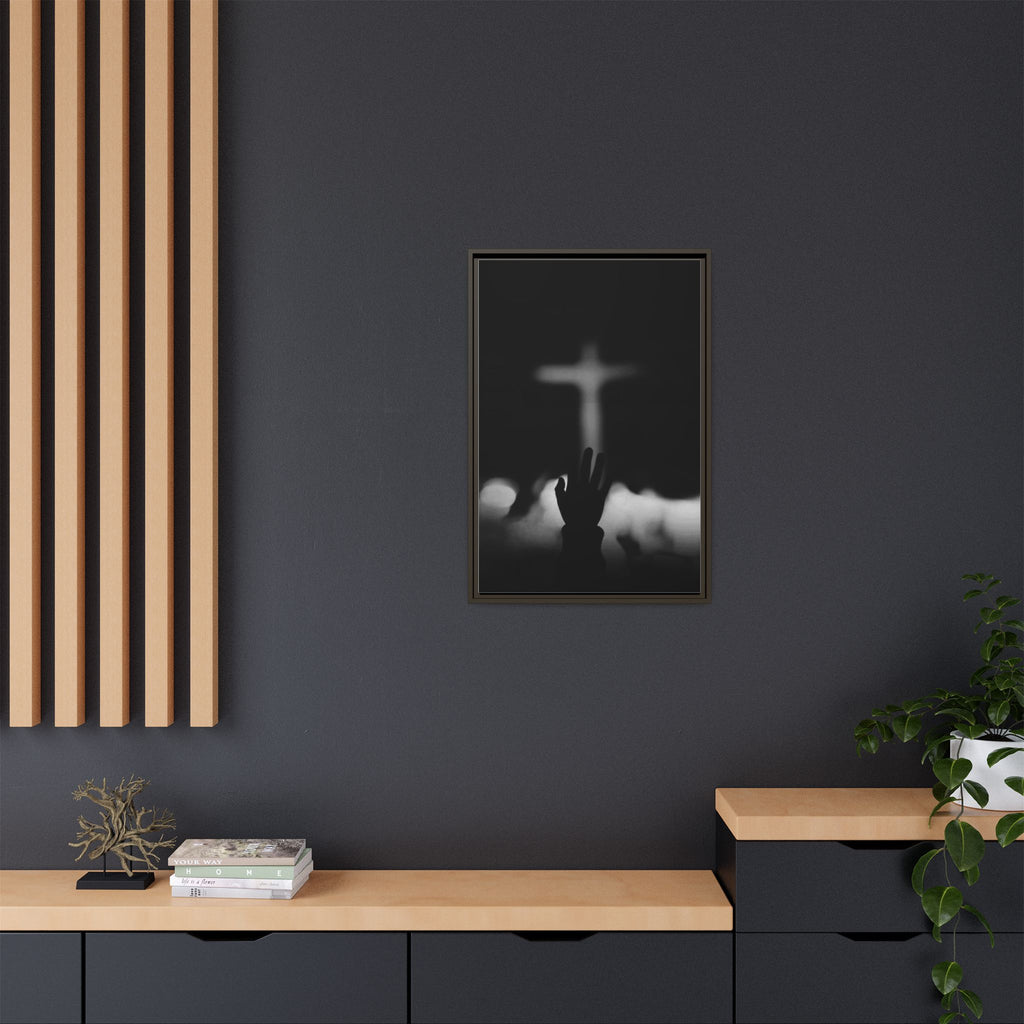 Framed Matte Canvas - Worship Silhouette Cross Wall Art