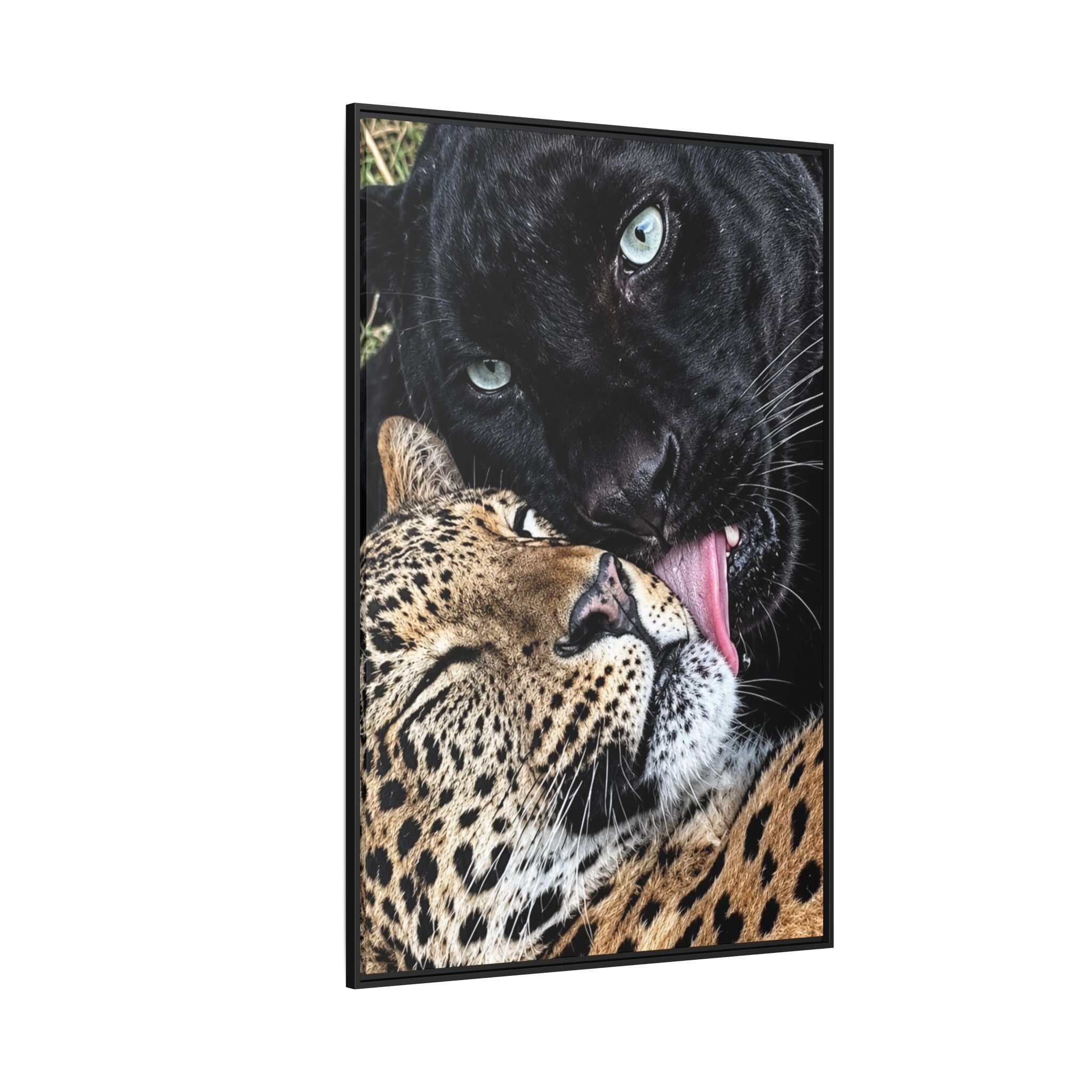 Big Cat Portrait Matte Canvas Framed — 'Perfect' Love-Themed Multi-Color Wall Art