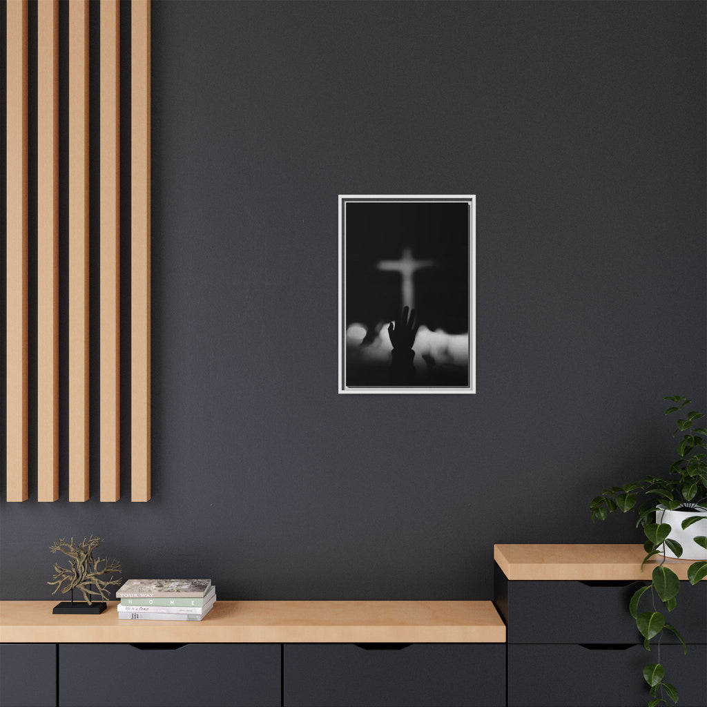 Framed Matte Canvas - Worship Silhouette Cross Wall Art