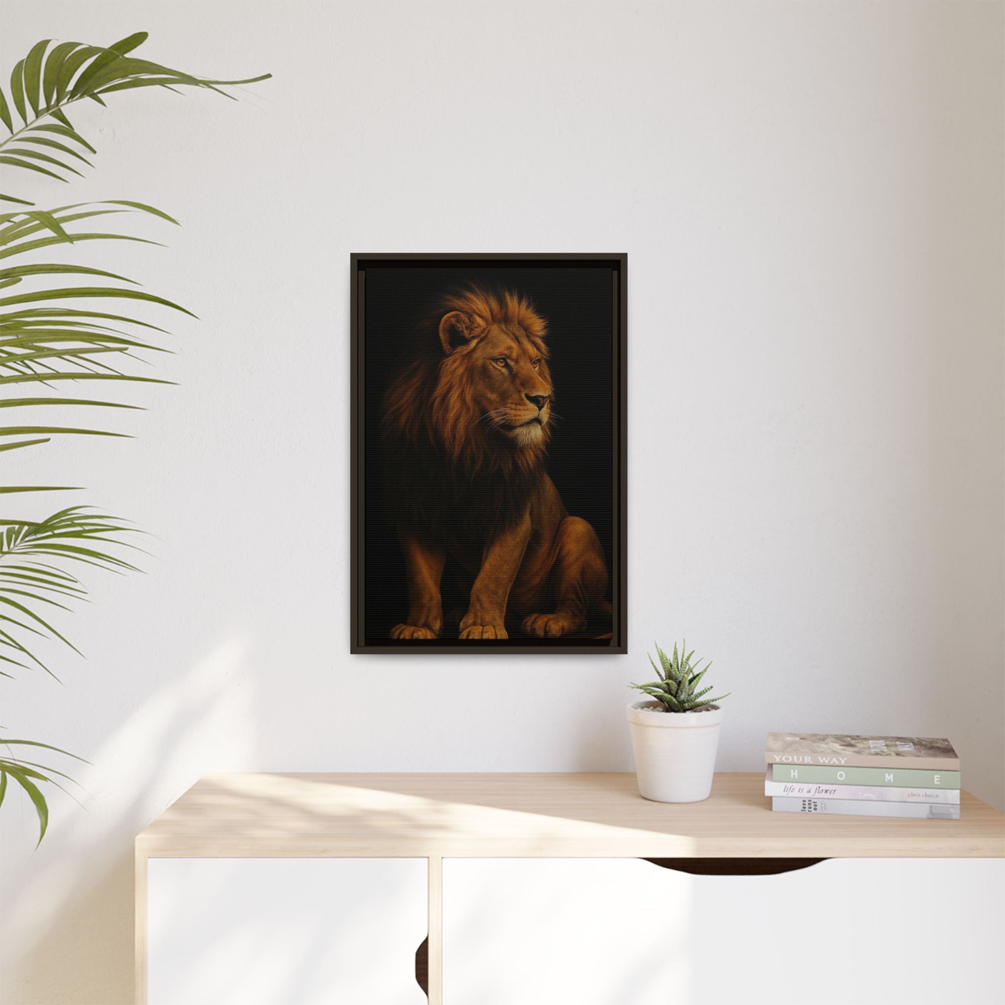 Majestic Lion Framed Canvas Wall Art — Matte Multi-Color