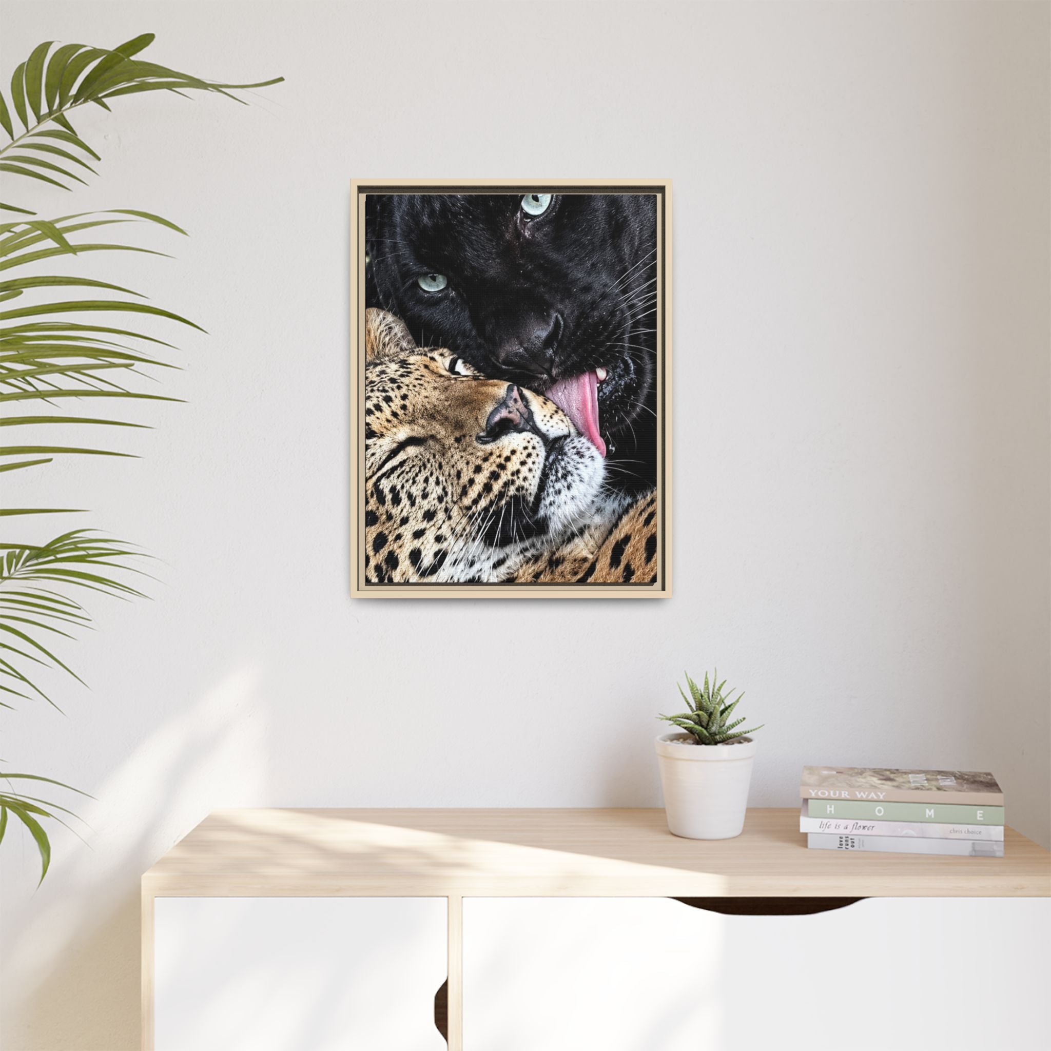 Big Cat Portrait Matte Canvas Framed — 'Perfect' Love-Themed Multi-Color Wall Art