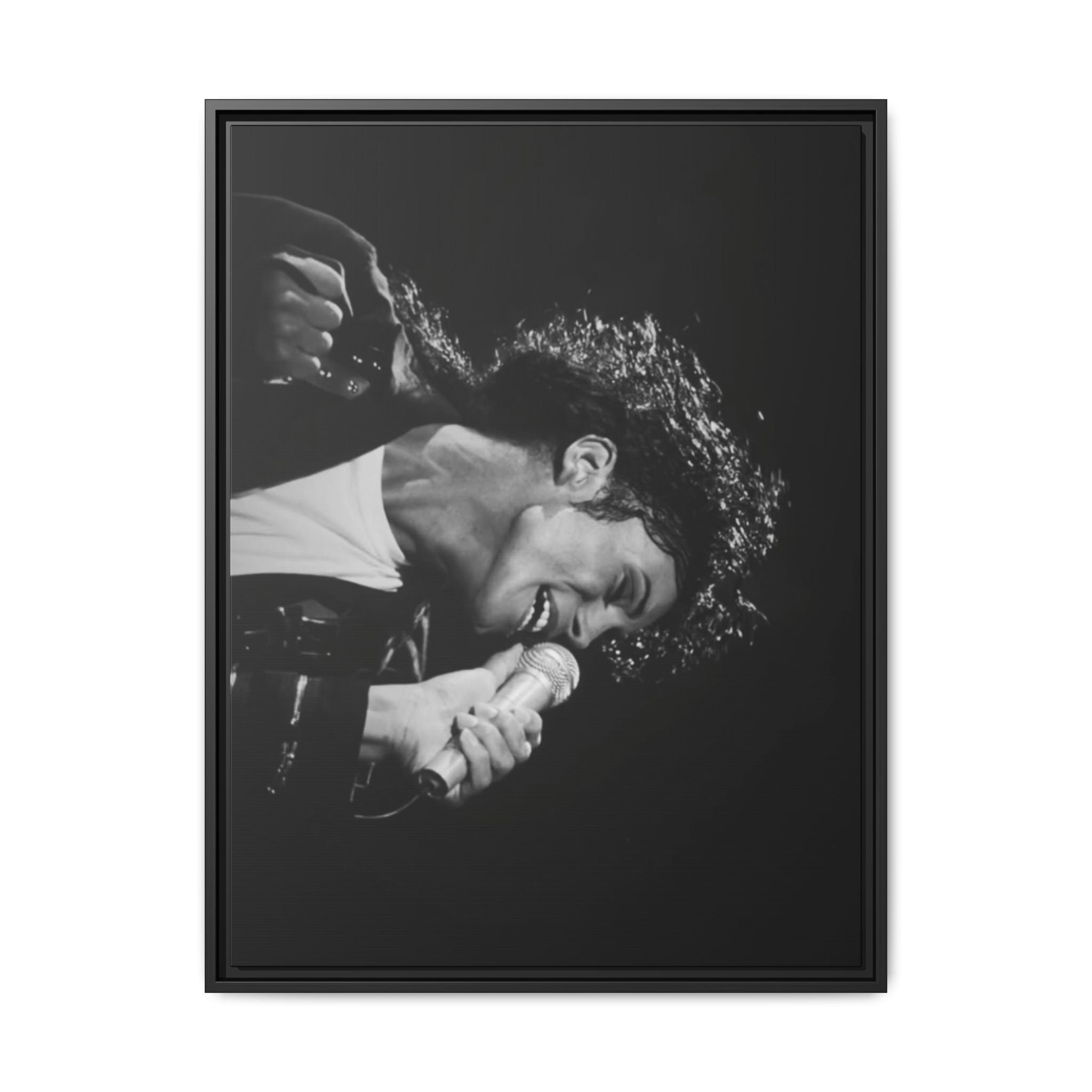 Black & White Rock Singer Matte Canvas Print (Framed)