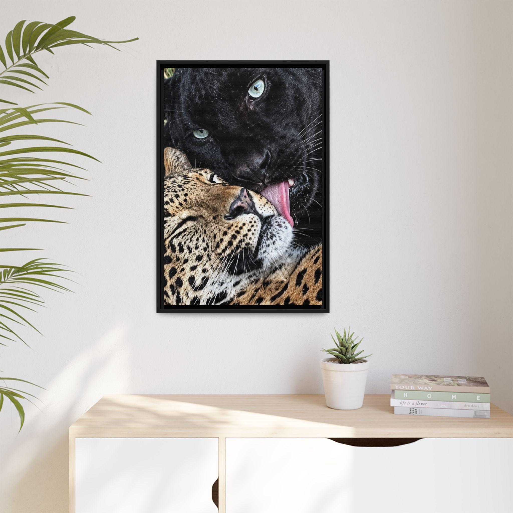 Big Cat Portrait Matte Canvas Framed — 'Perfect' Love-Themed Multi-Color Wall Art