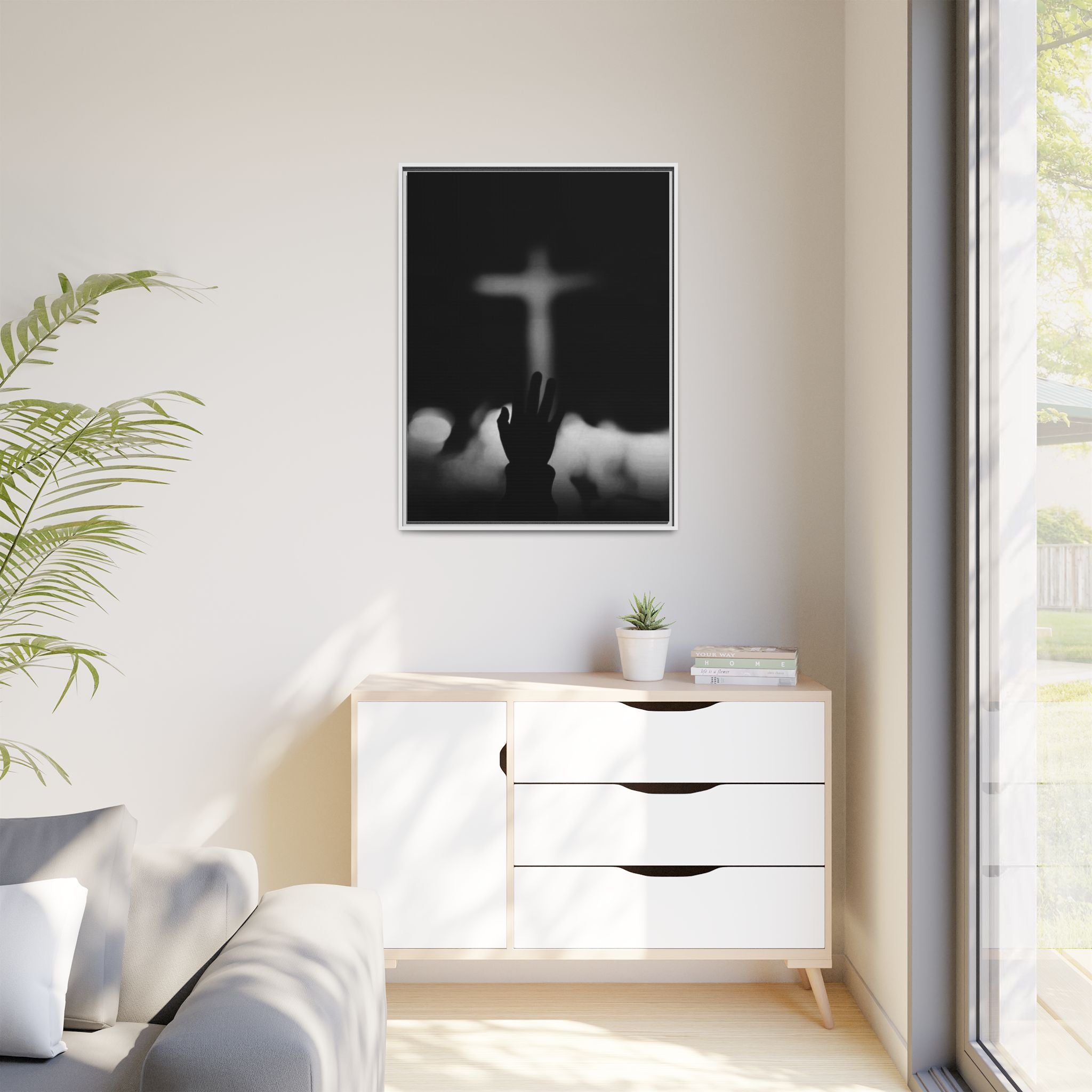 Framed Matte Canvas - Worship Silhouette Cross Wall Art