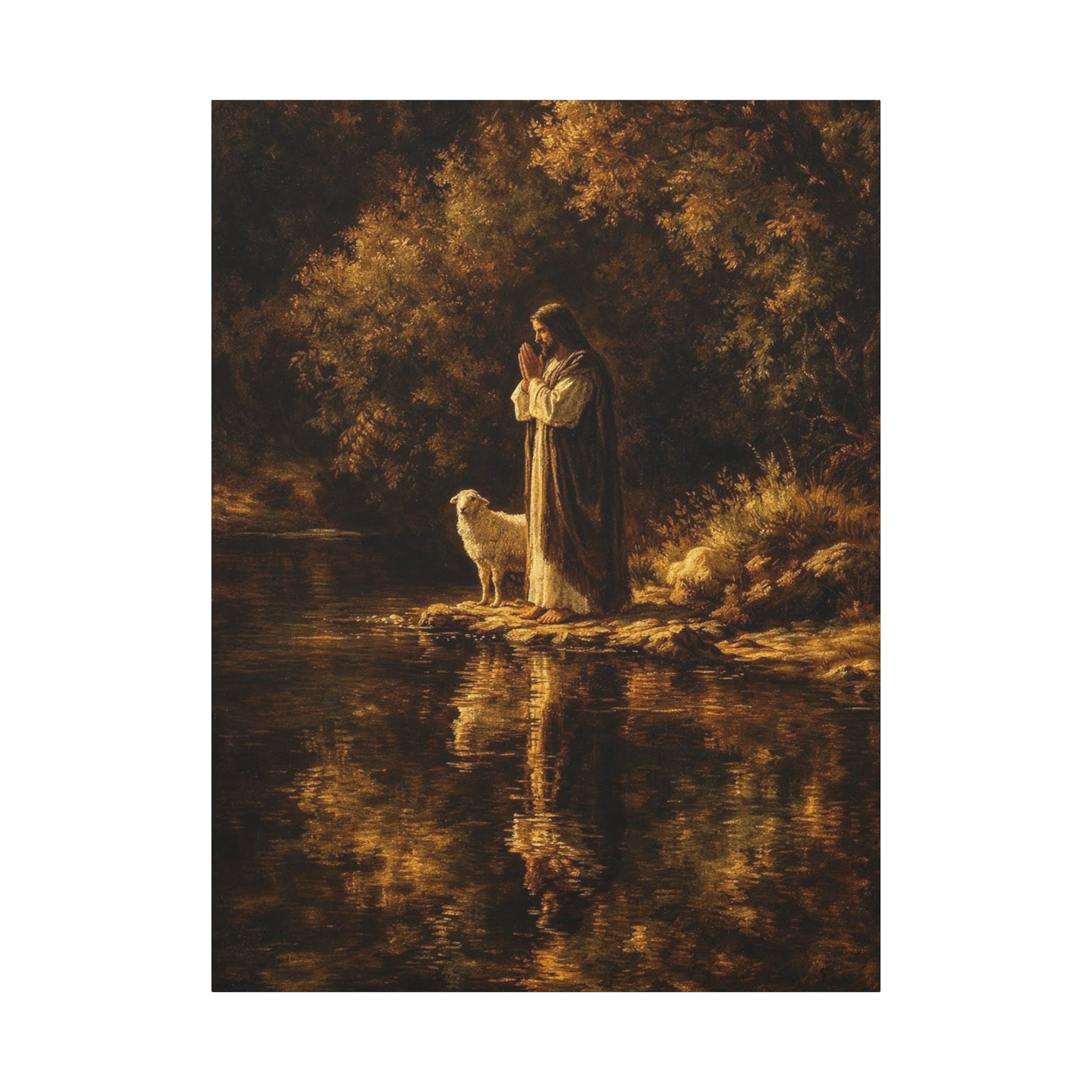 Jesus with Lamb Matte Canvas Wall Art – Peaceful Christian Religious Decor