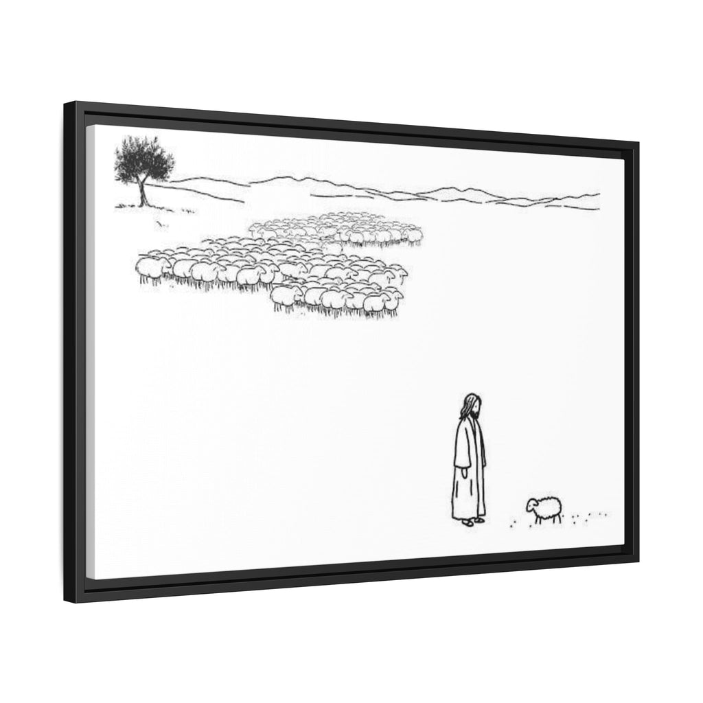 Framed Matte Canvas Print — Minimal The Good Shepherd & Flock Line Art