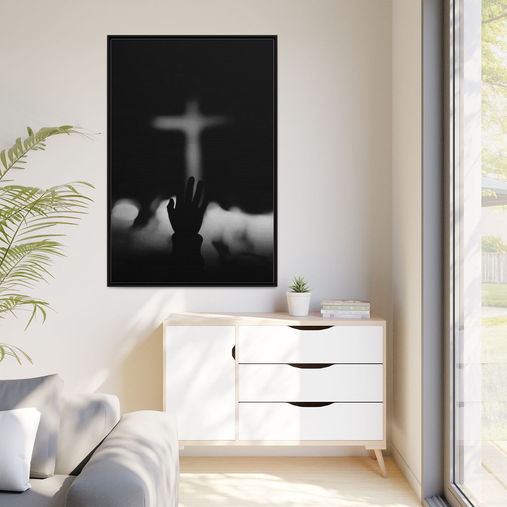 Framed Matte Canvas - Worship Silhouette Cross Wall Art