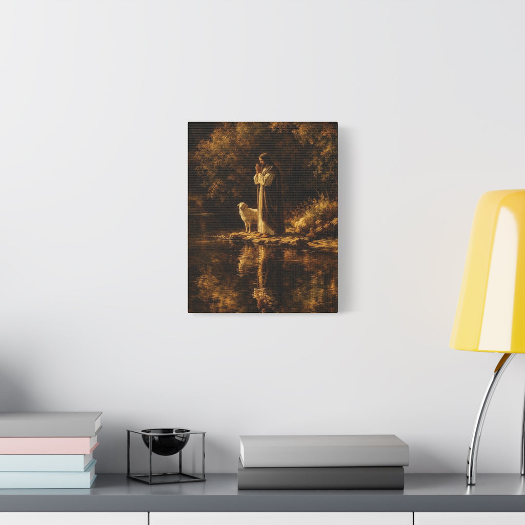 Jesus with Lamb Matte Canvas Wall Art – Peaceful Christian Religious Decor