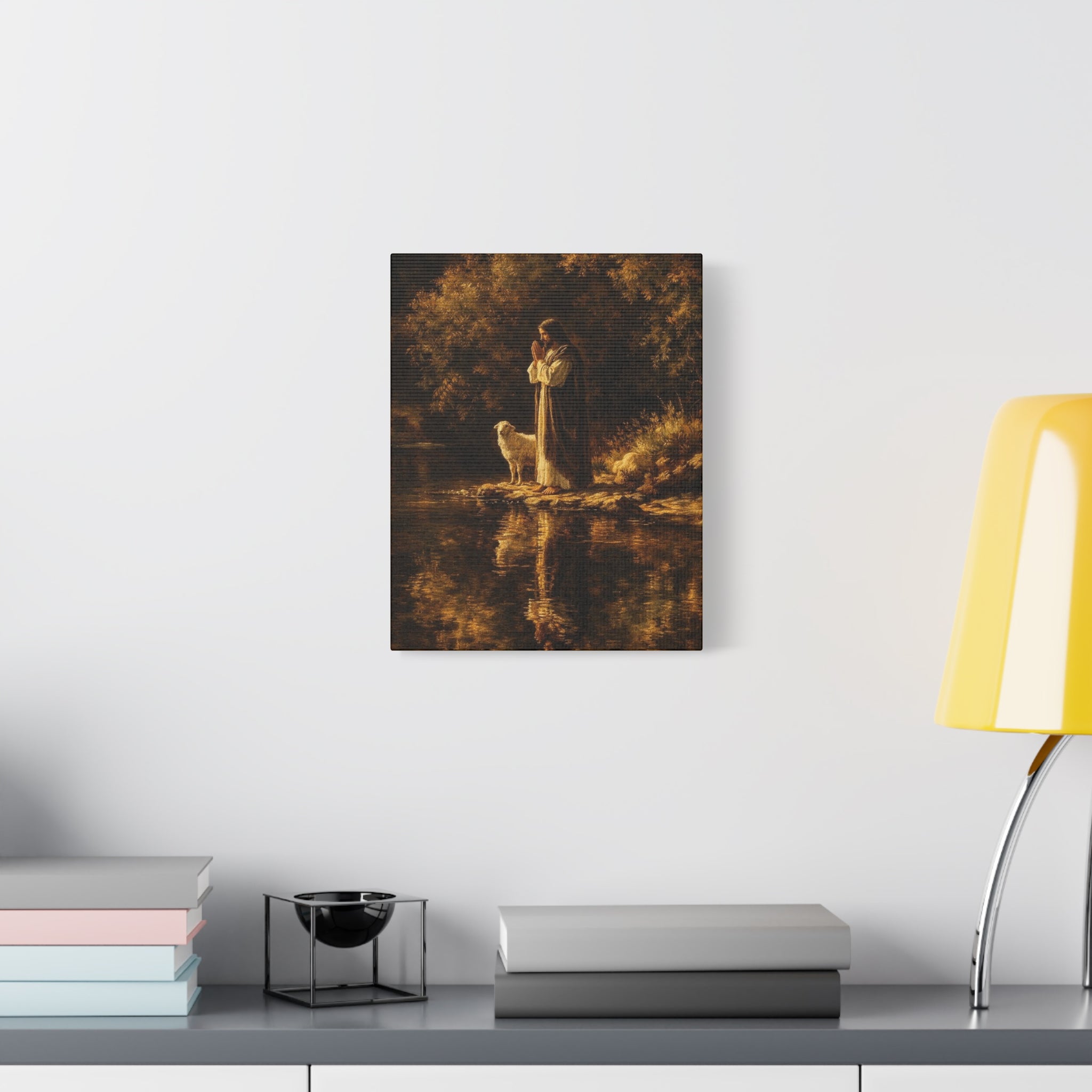 Jesus with Lamb Matte Canvas Wall Art – Peaceful Christian Religious Decor