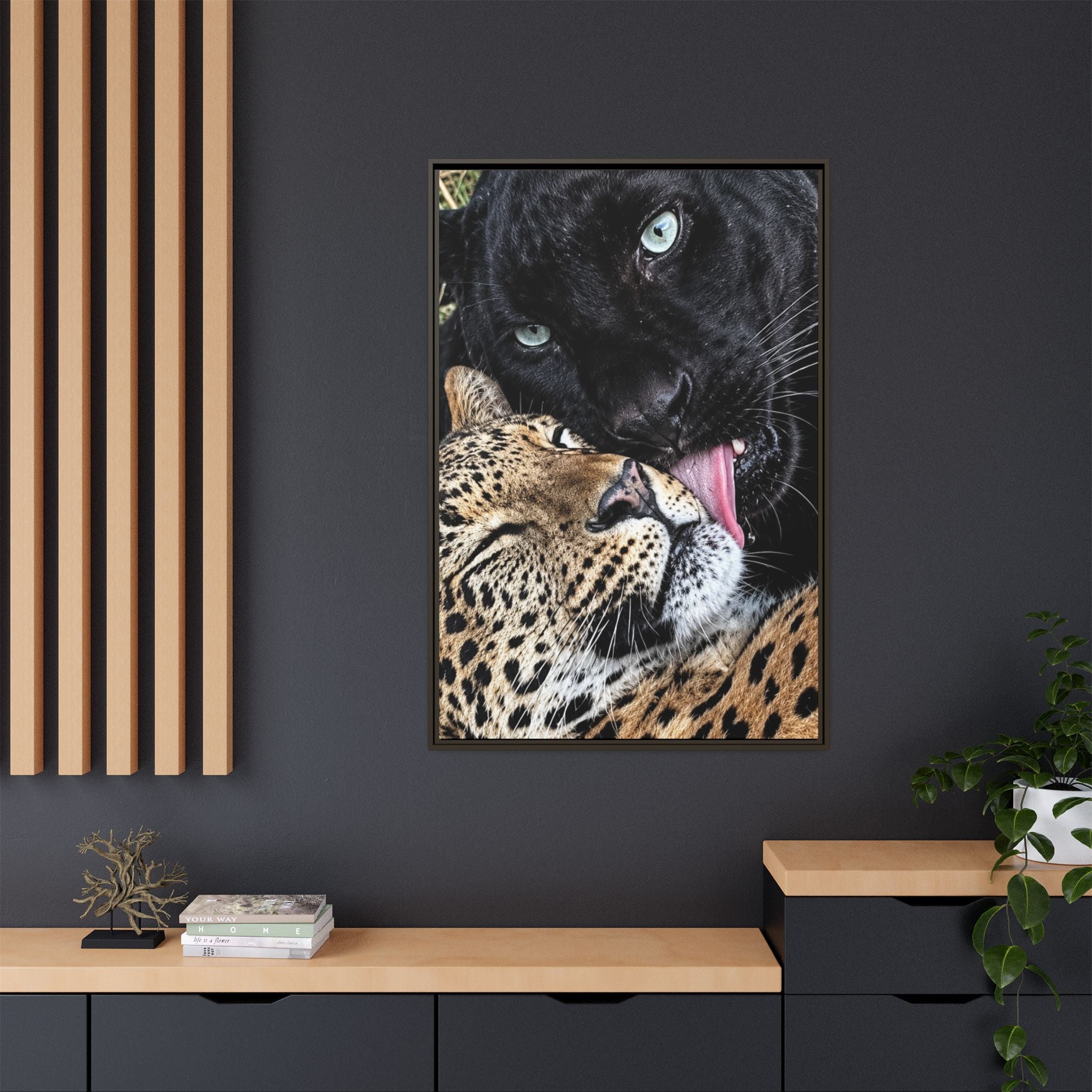 Big Cat Portrait Matte Canvas Framed — 'Perfect' Love-Themed Multi-Color Wall Art