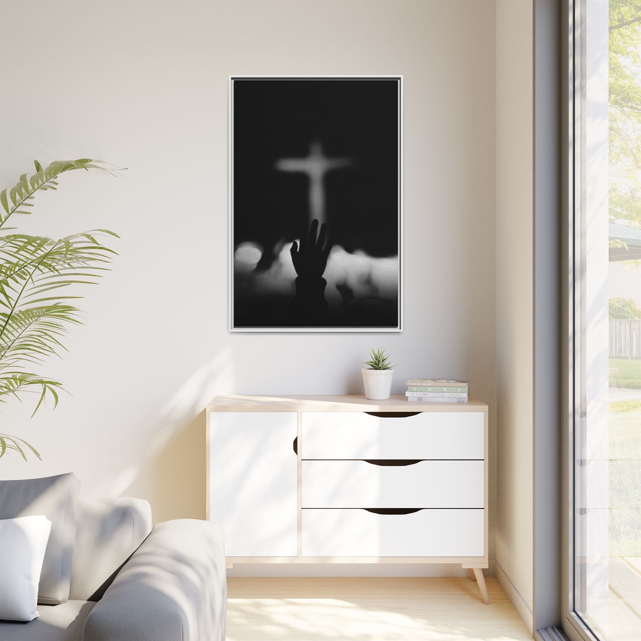 Framed Matte Canvas - Worship Silhouette Cross Wall Art