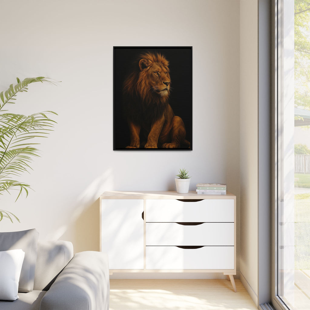Majestic Lion Framed Canvas Wall Art — Matte Multi-Color