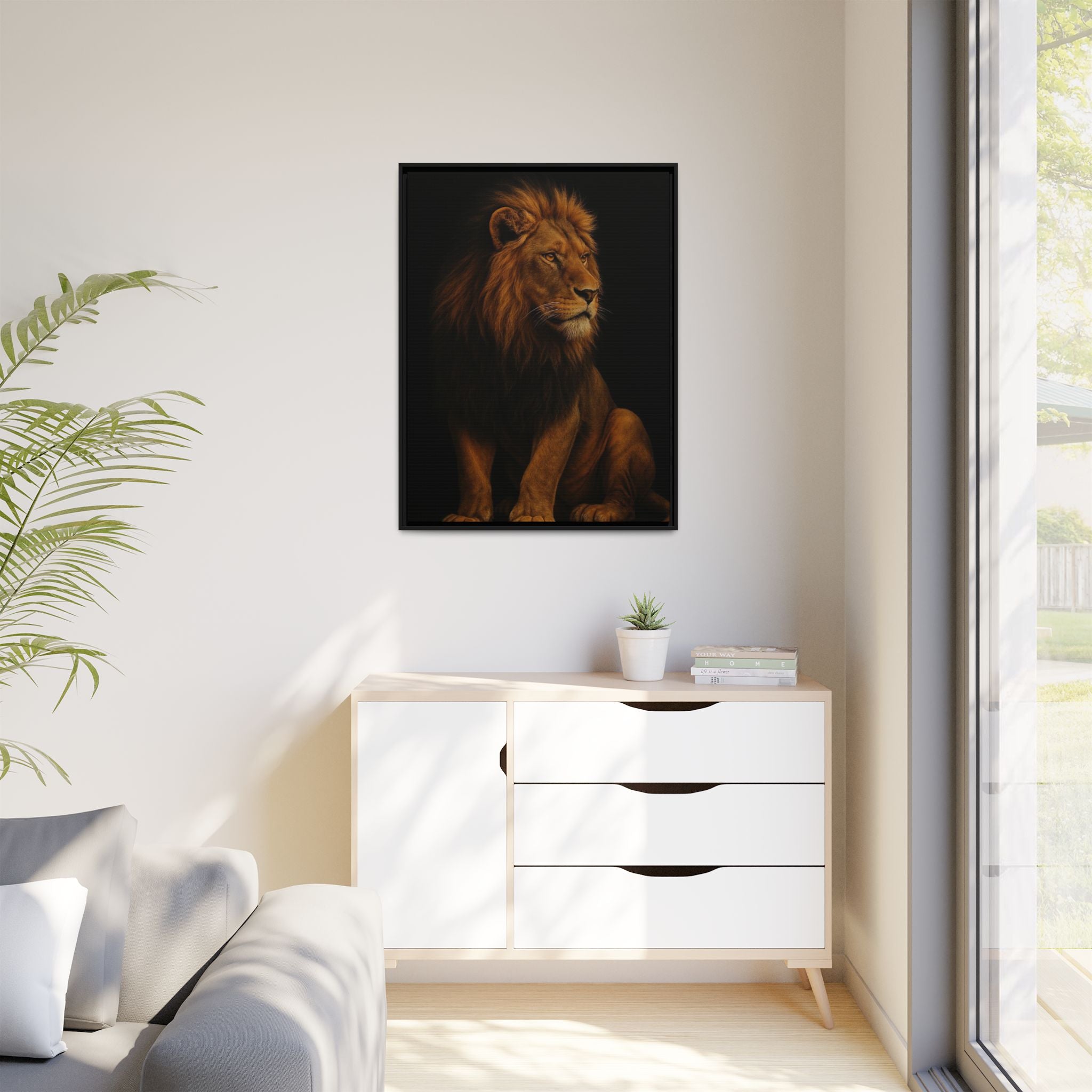 Majestic Lion Framed Canvas Wall Art — Matte Multi-Color