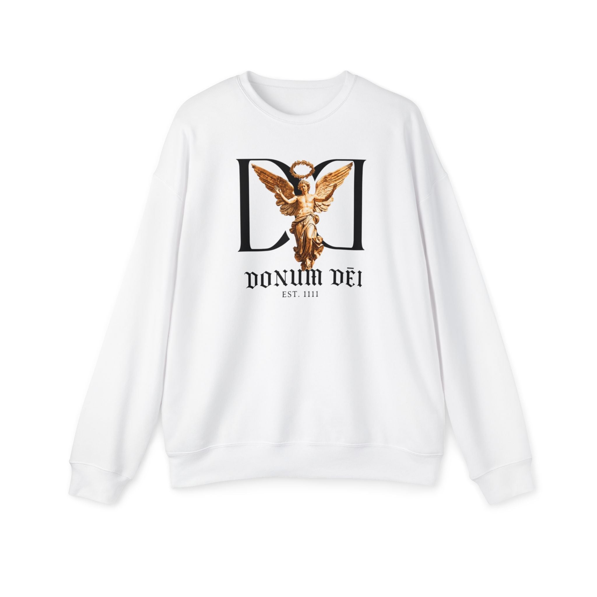Donum Dei Angel Graphic Sweatshirt — Vintage Roman Lettering