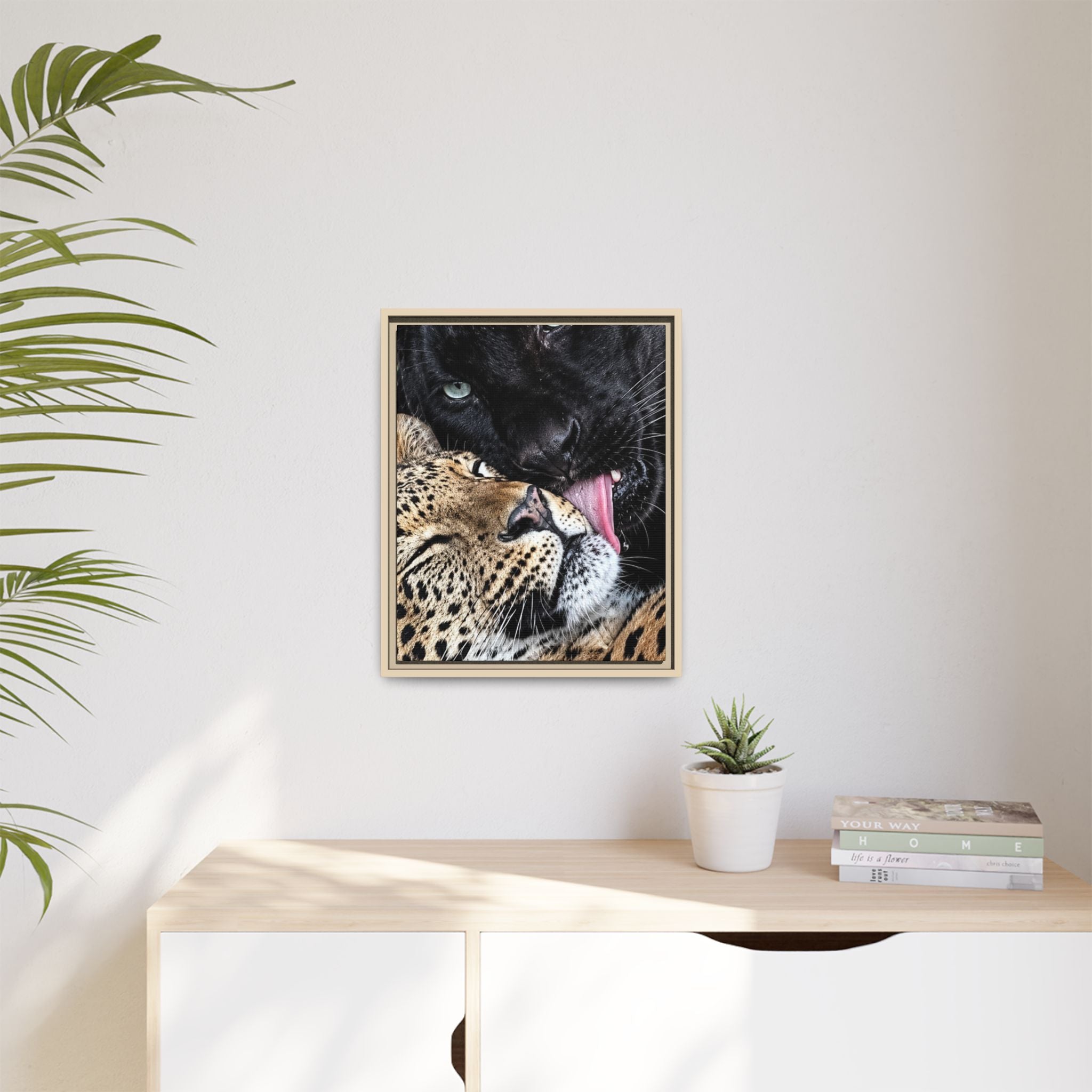 Big Cat Portrait Matte Canvas Framed — 'Perfect' Love-Themed Multi-Color Wall Art