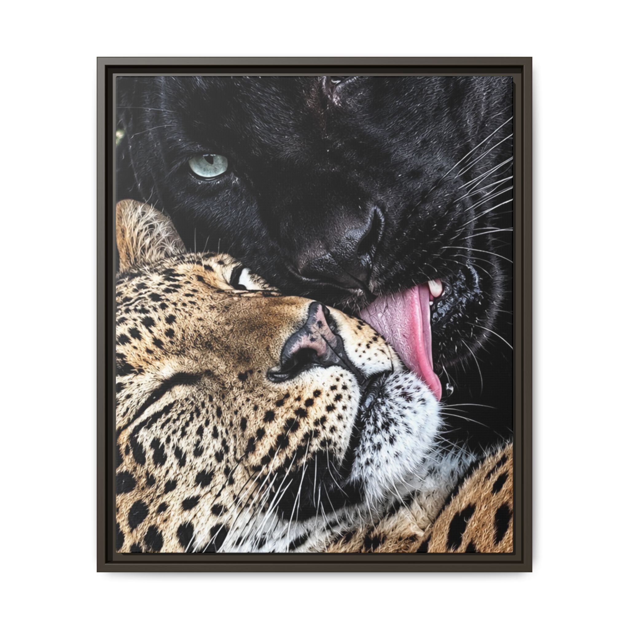 Big Cat Portrait Matte Canvas Framed — 'Perfect' Love-Themed Multi-Color Wall Art
