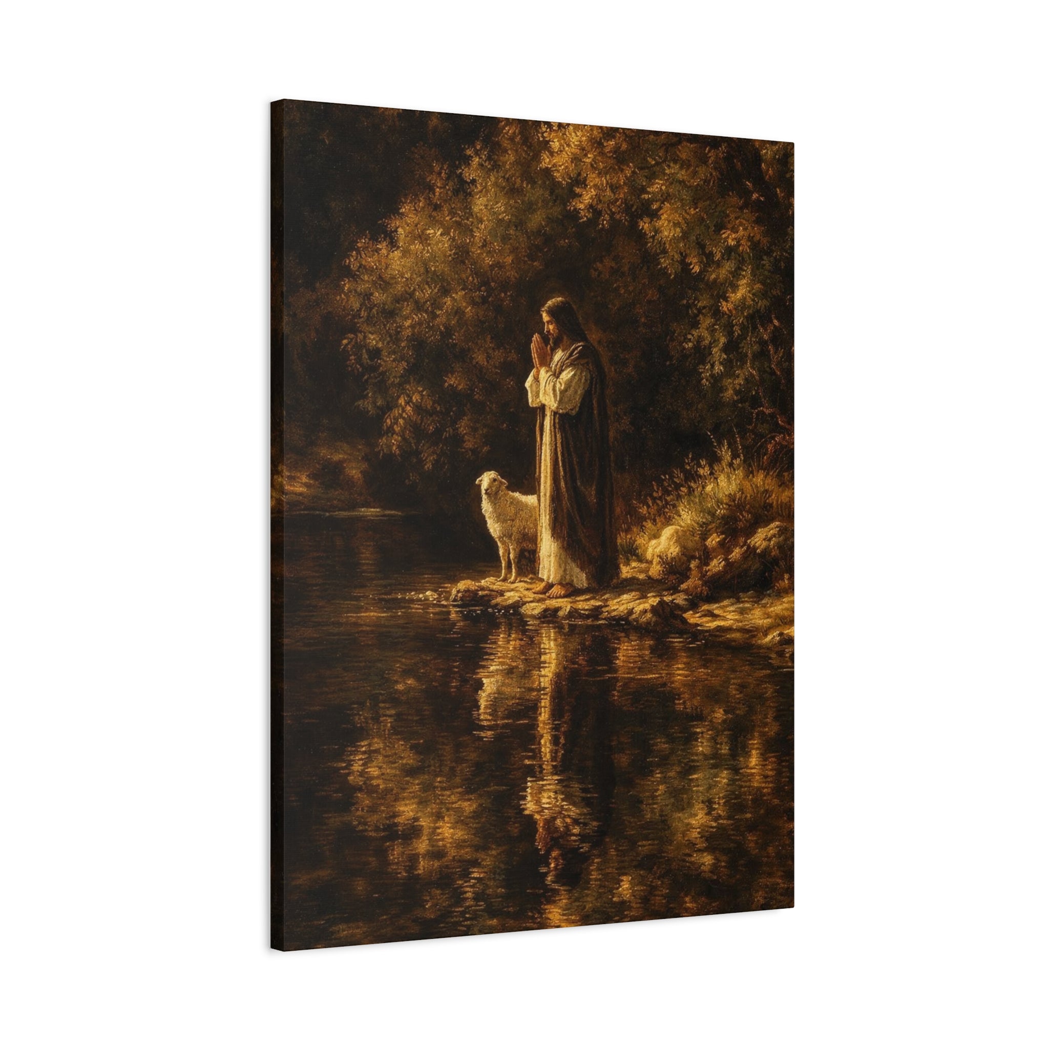 Jesus with Lamb Matte Canvas Wall Art – Peaceful Christian Religious Decor