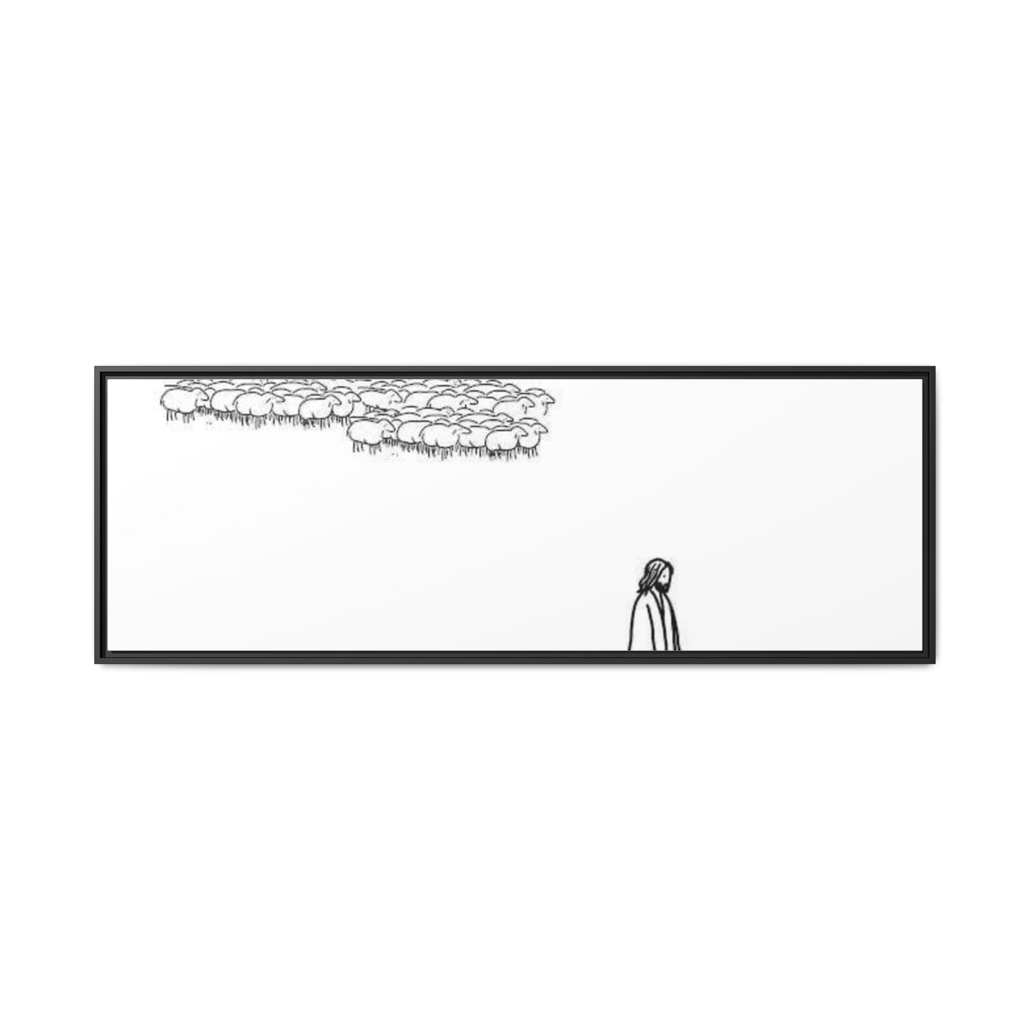 Framed Matte Canvas Print — Minimal The Good Shepherd & Flock Line Art