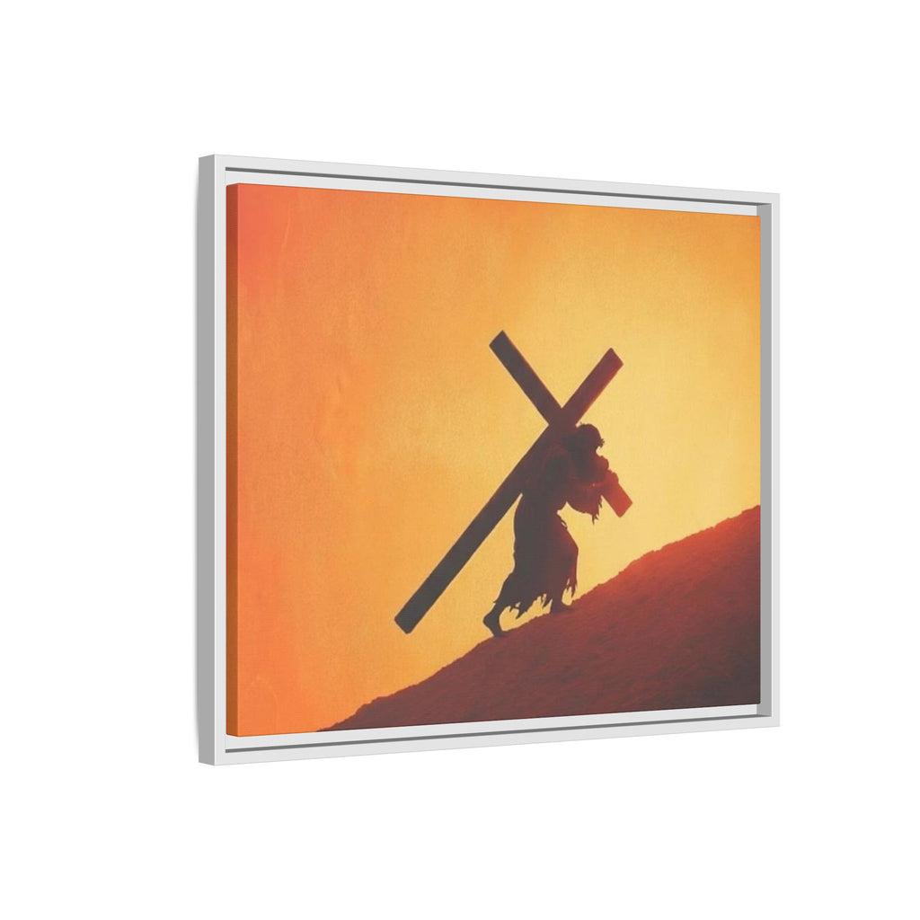 Jesus Christ Carrying Cross Framed Canvas — 'The World On His Shoulder' Sunset Art