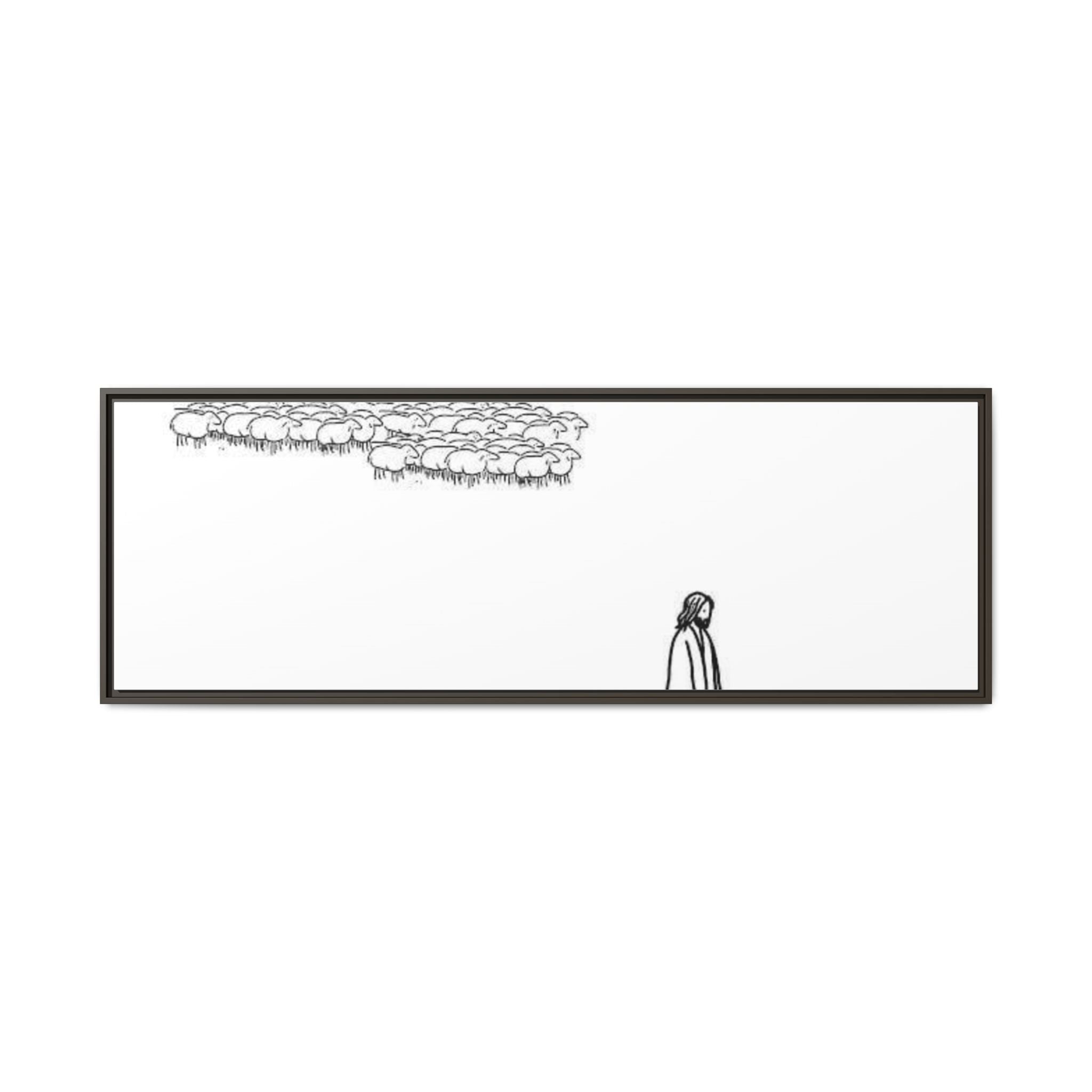 Framed Matte Canvas Print — Minimal The Good Shepherd & Flock Line Art