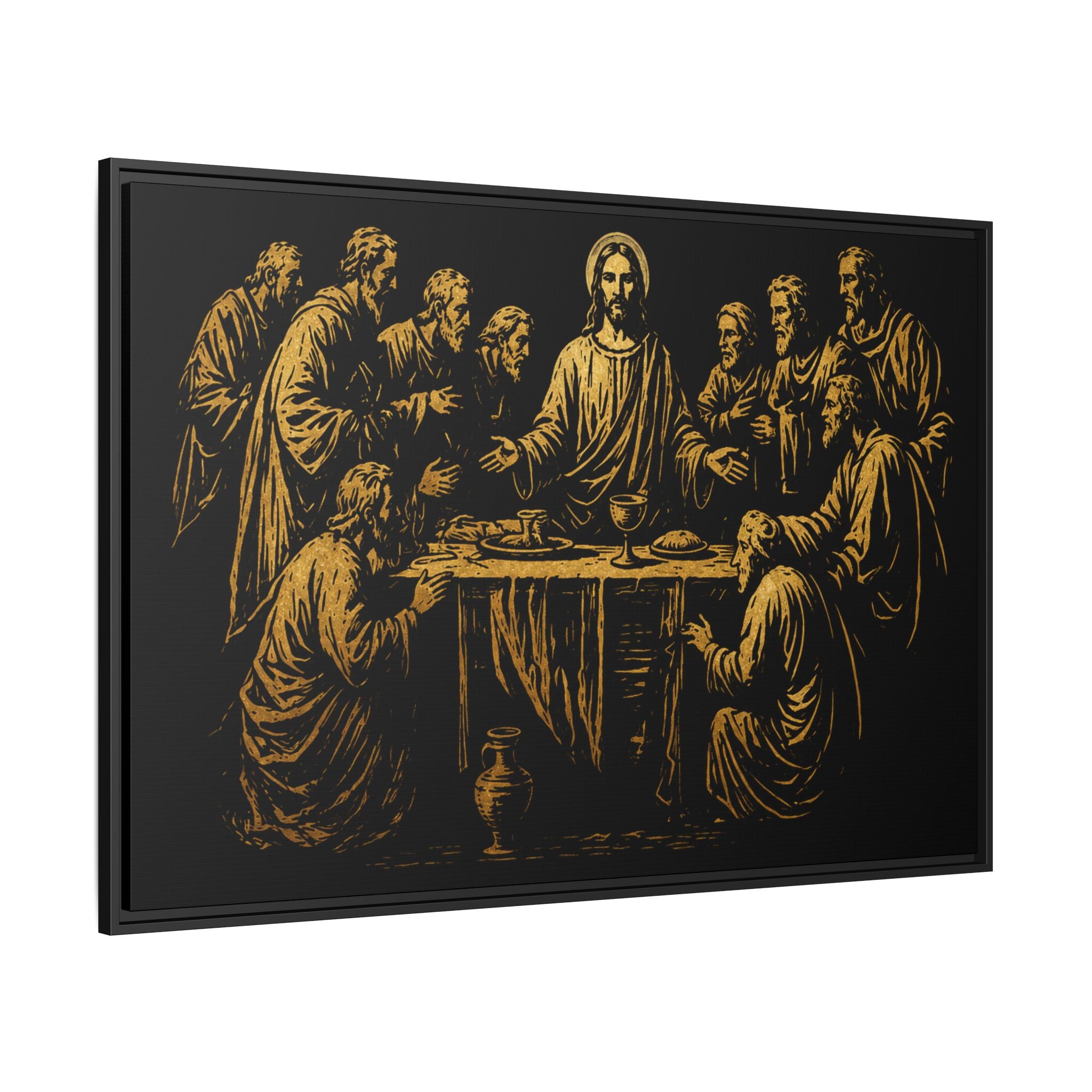 Framed Matte Canvas - The Last Supper Gold Illustration