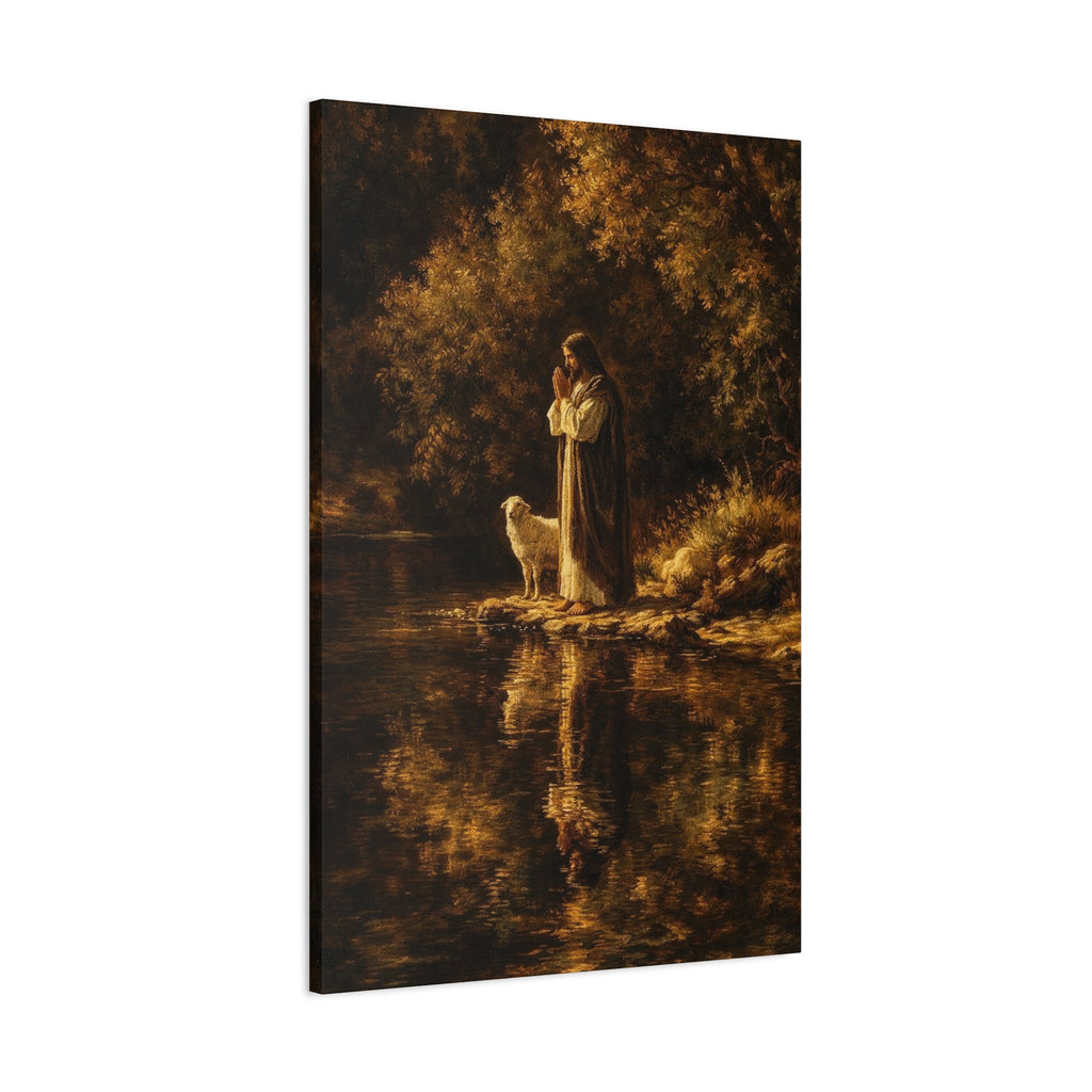 Jesus with Lamb Matte Canvas Wall Art – Peaceful Christian Religious Decor