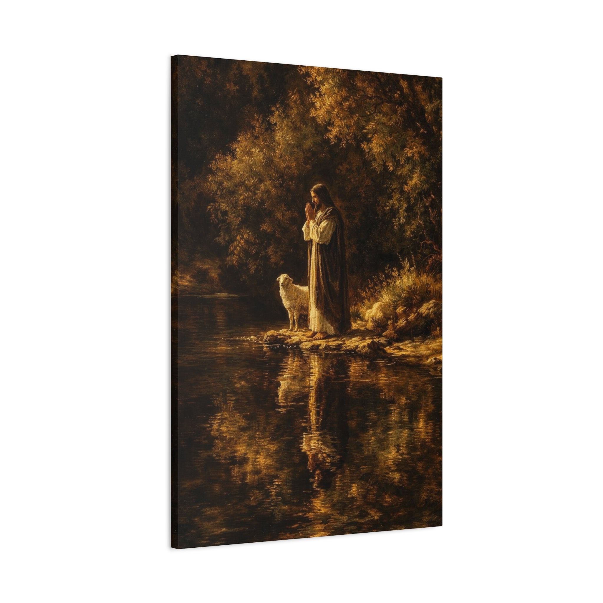 Jesus with Lamb Matte Canvas Wall Art – Peaceful Christian Religious Decor