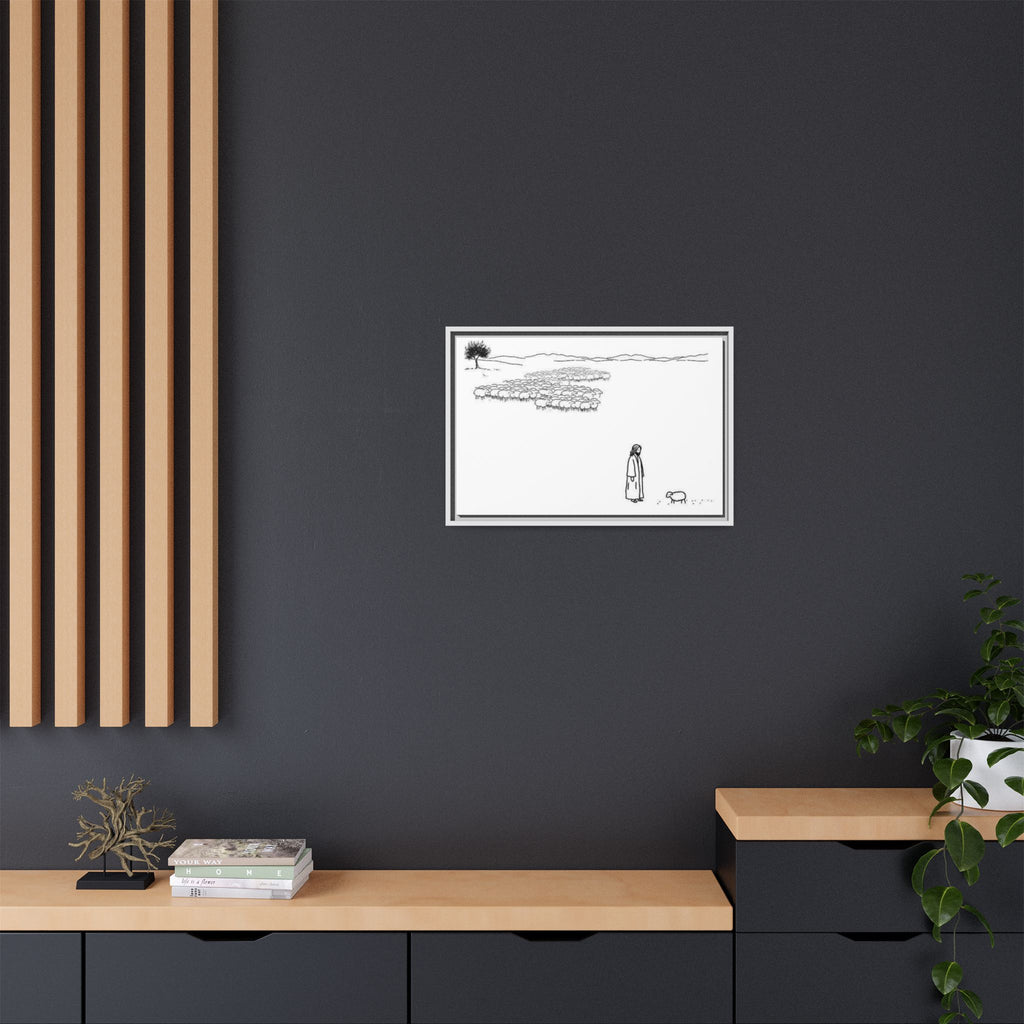 Framed Matte Canvas Print — Minimal The Good Shepherd & Flock Line Art