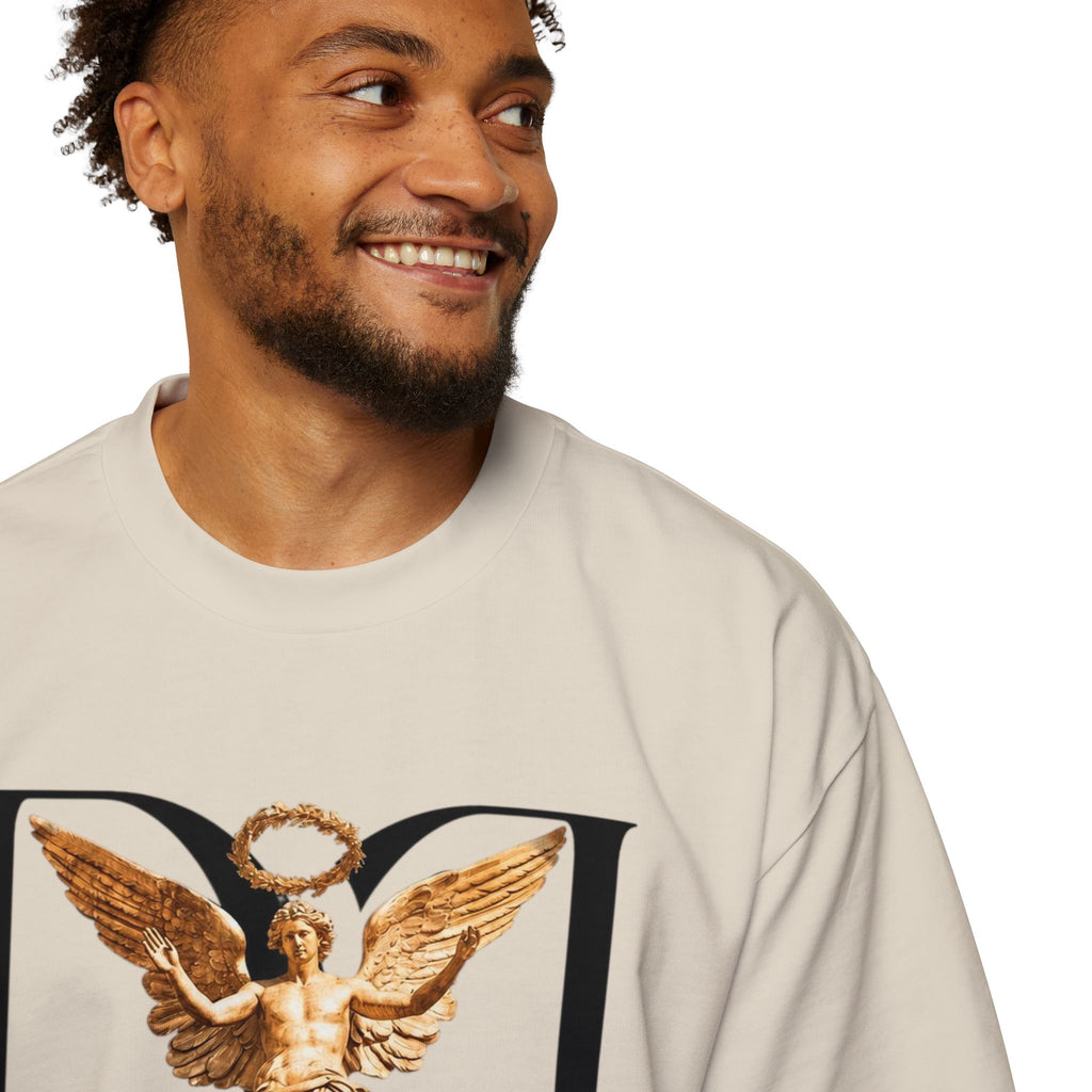 Donum Dei Angel Graphic Tee — Vintage Roman Lettering Men’s Oversized T‑Shirt
