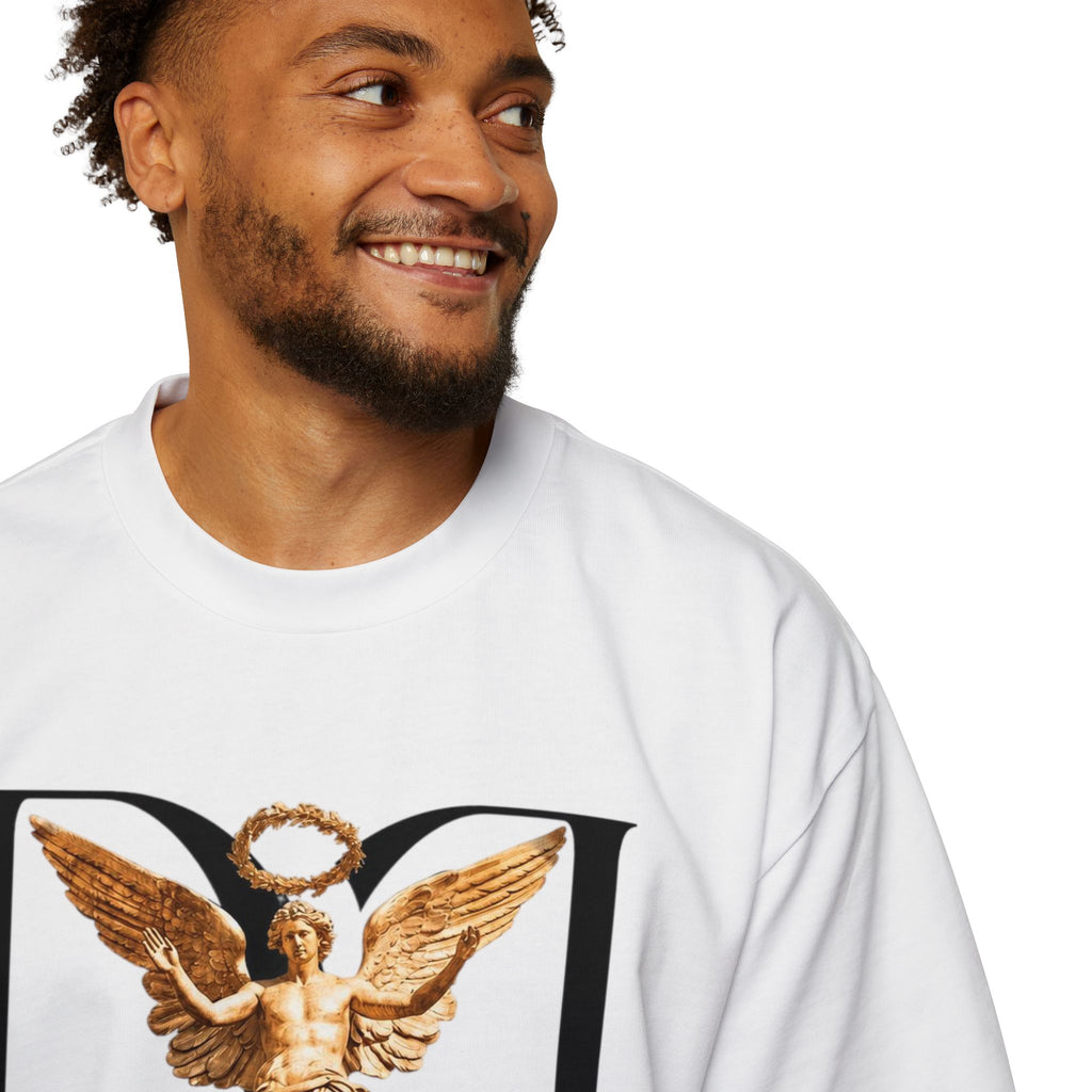 Donum Dei Angel Graphic Tee — Vintage Roman Lettering Men’s Oversized T‑Shirt