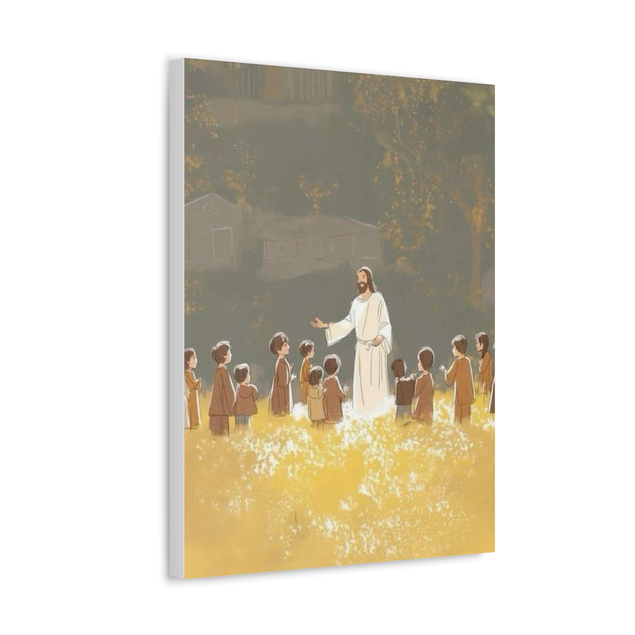 Jesus Teaching Children Stretched Canvas Wall Art — Inspirational Religious Home Decor