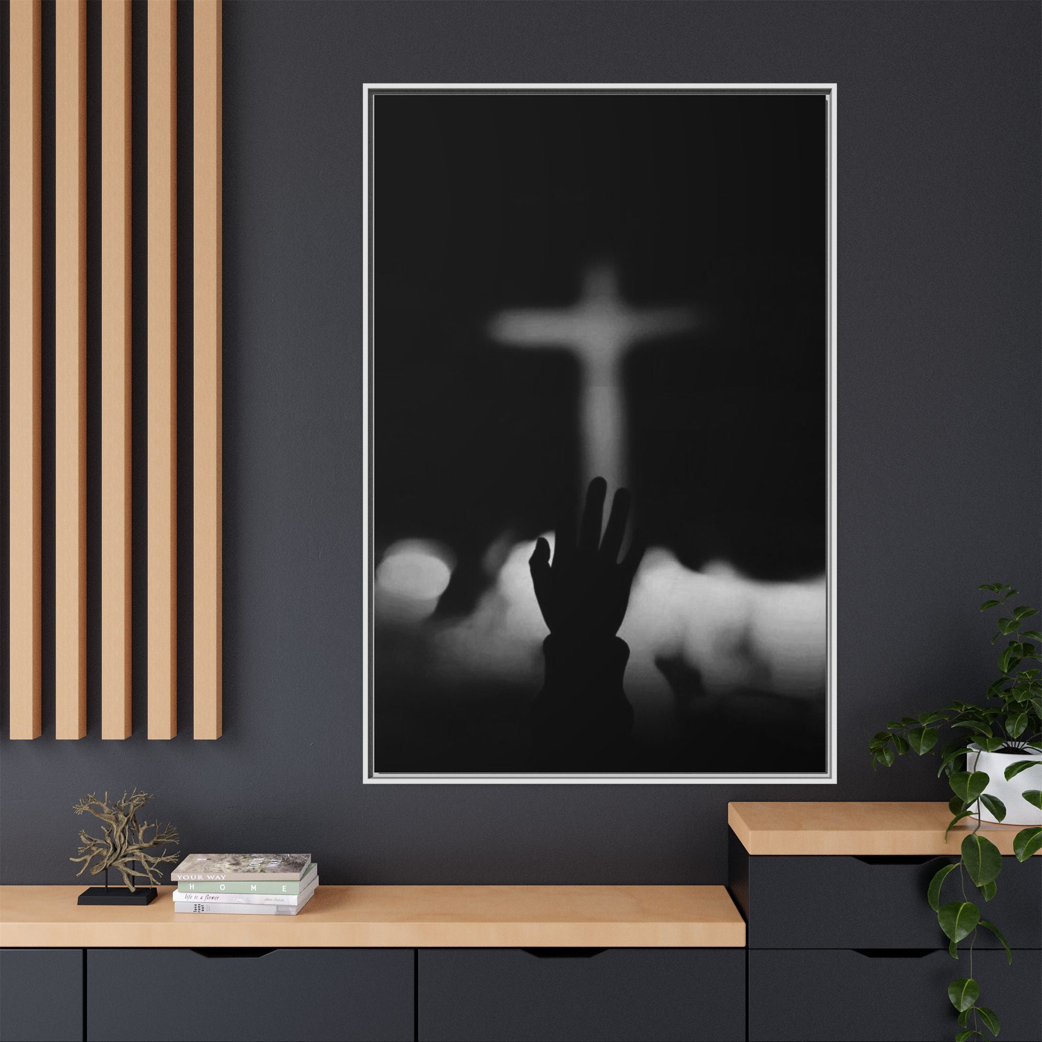 Framed Matte Canvas - Worship Silhouette Cross Wall Art