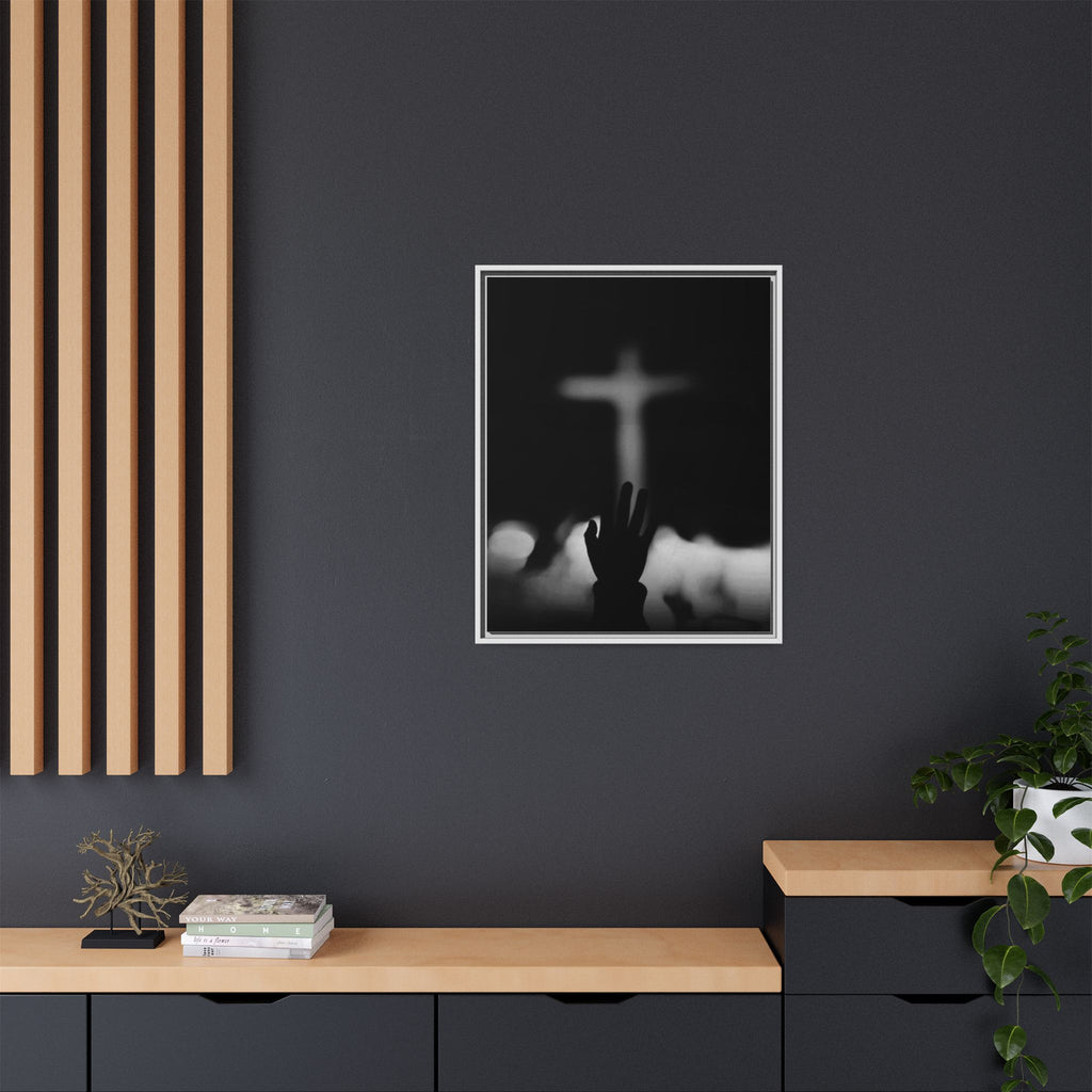 Framed Matte Canvas - Worship Silhouette Cross Wall Art