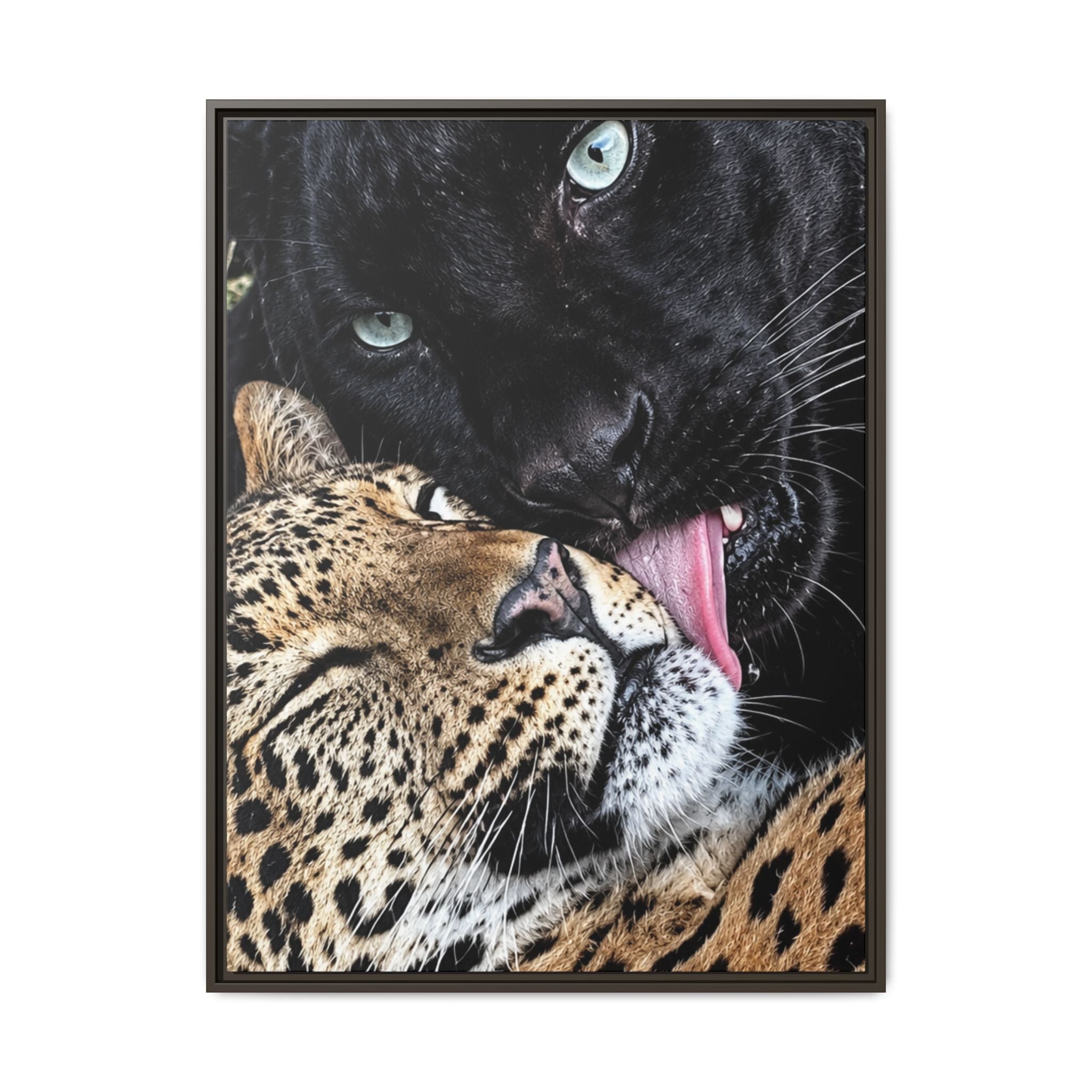 Big Cat Portrait Matte Canvas Framed — 'Perfect' Love-Themed Multi-Color Wall Art