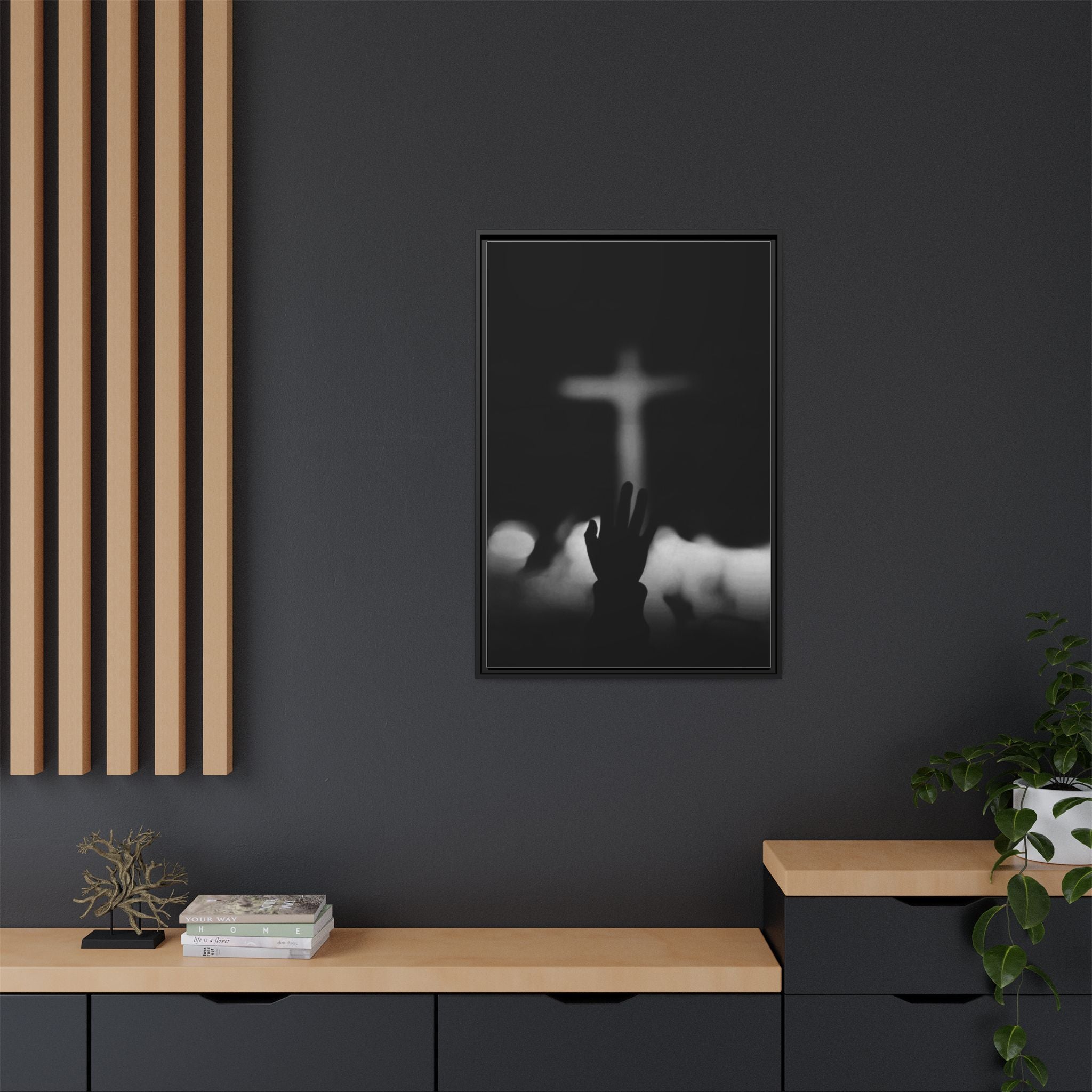 Framed Matte Canvas - Worship Silhouette Cross Wall Art