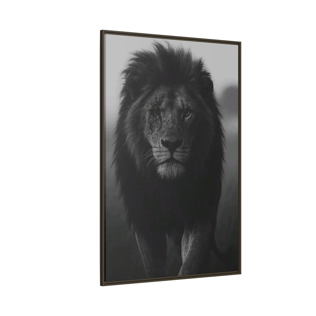Framed Matte Canvas Lion Wall Art – Black & White Majestic Lion Print