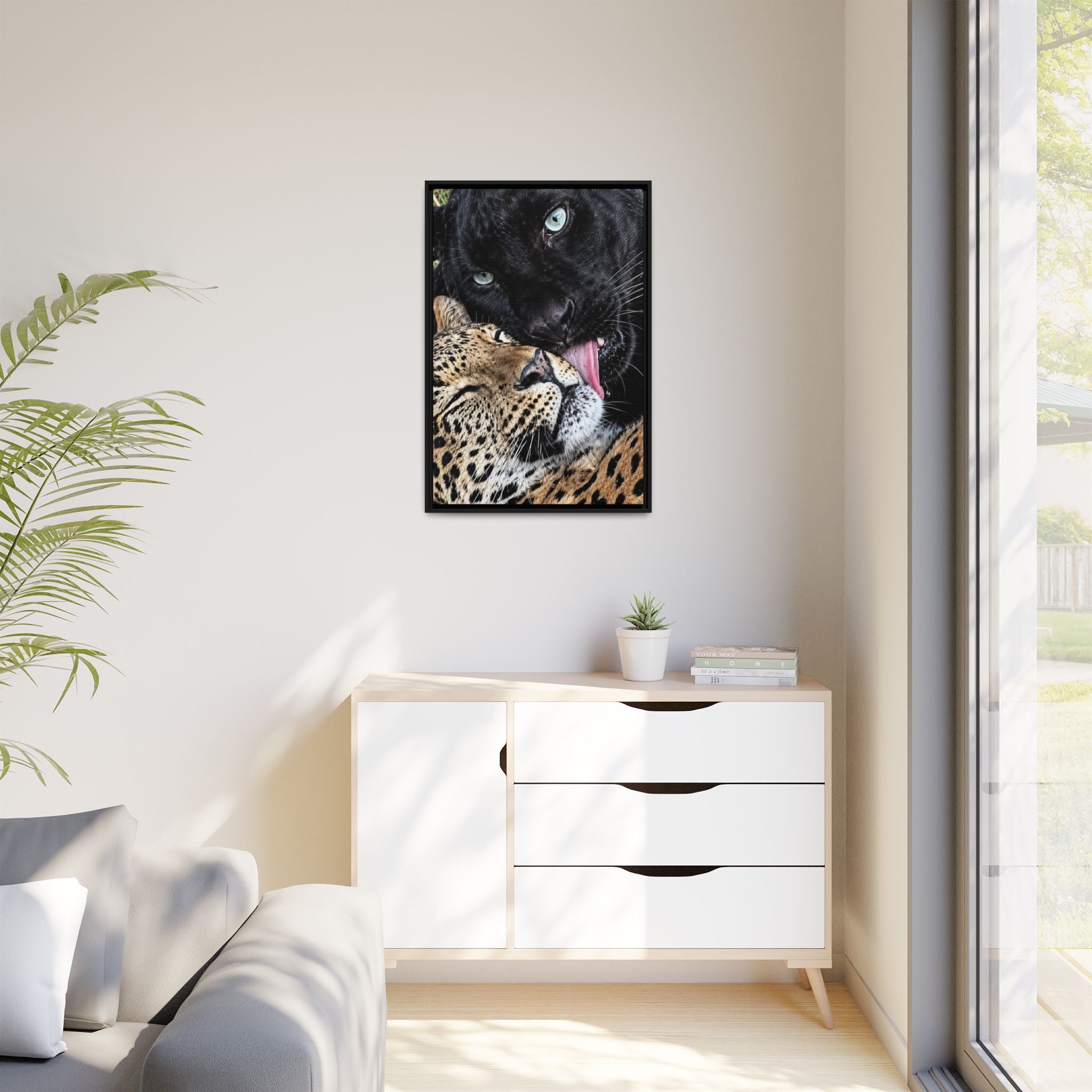 Big Cat Portrait Matte Canvas Framed — 'Perfect' Love-Themed Multi-Color Wall Art