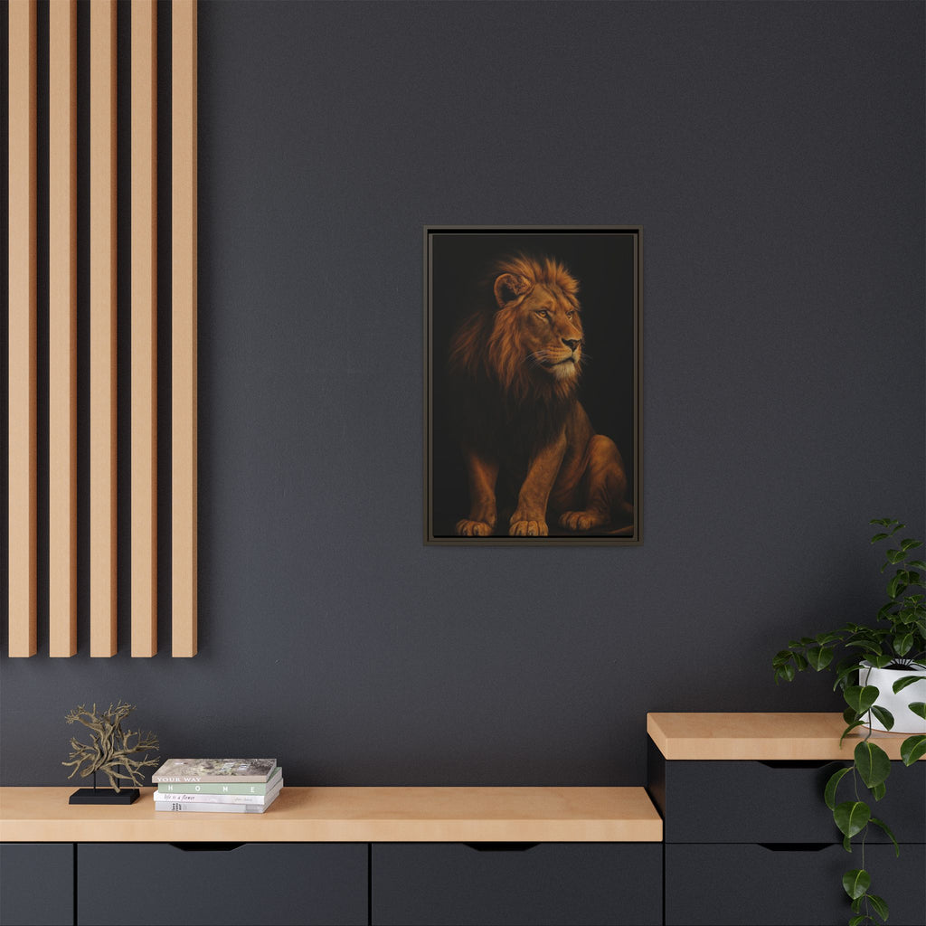 Majestic Lion Framed Canvas Wall Art — Matte Multi-Color