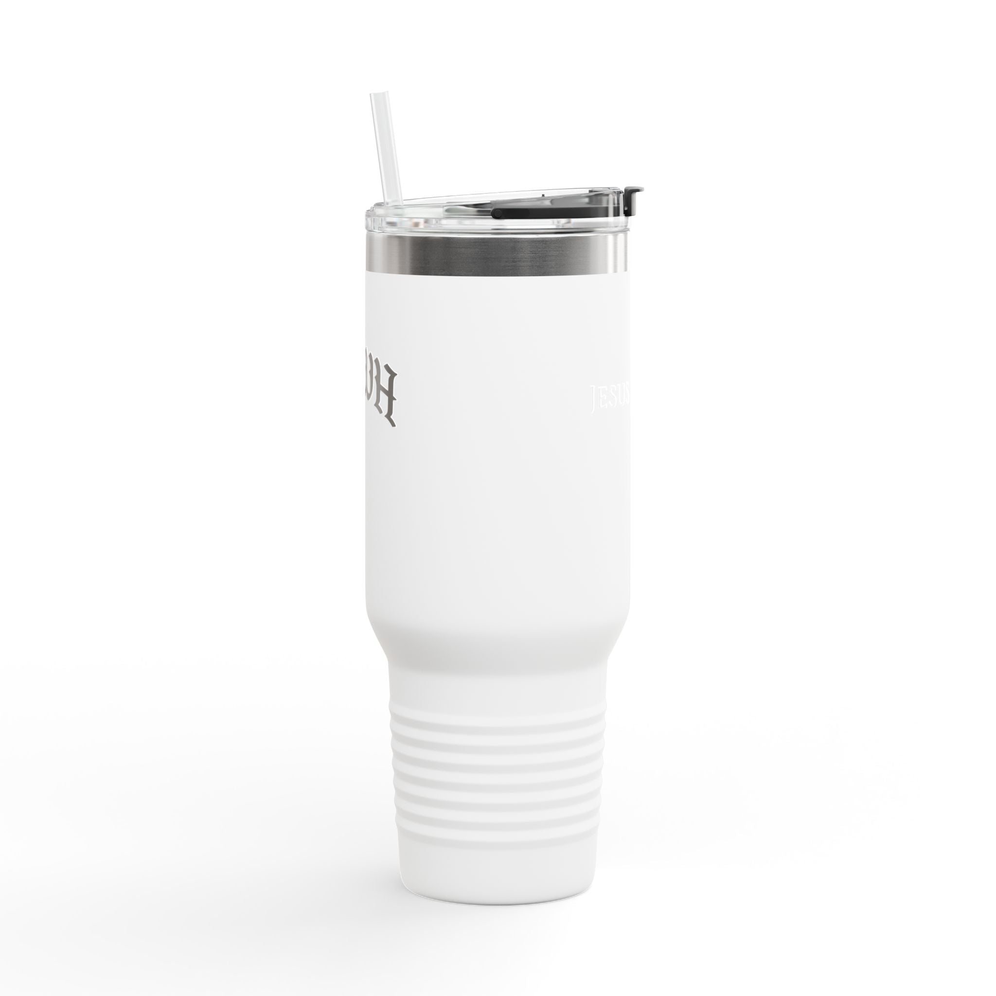40oz Insulated Travel Mug — White Stainless Tumbler with Lid & Straw